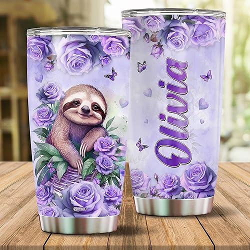 Miniatura 2 de WONWIX Vaso de acero inoxidable aislado con temática de perezoso, regalo ideal para mujeres, niñas, esposa, hija, taza de café de 20 onzas, botella