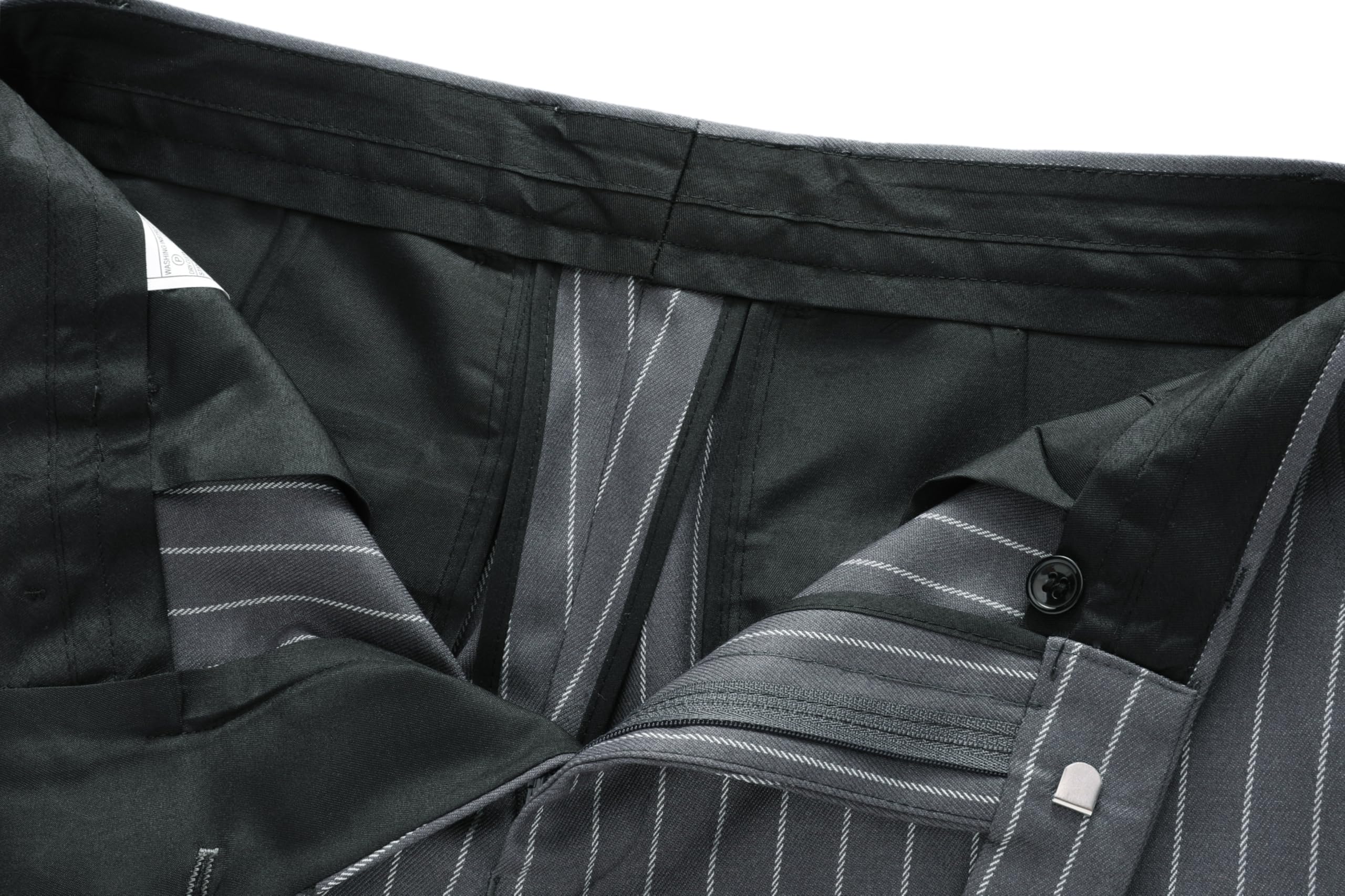 MOGU Pantalones de vestir ajustados a rayas para hombre, ligeros, parte delantera plana, pantalones de traje a rayas, pantalones casuales de negocios