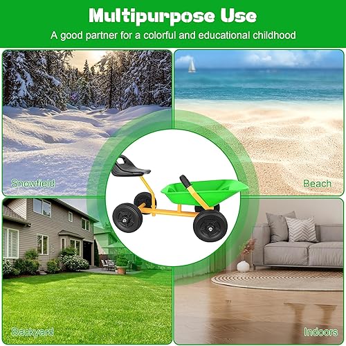 Miniatura 3 de KOVOME Juguete de carretilla para niños, 4 ruedas, caja de arena de acero para jardín, juguete de playa al aire libre, juego de herramientas de