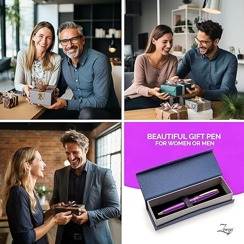 Miniatura 7 de ZenZoi Bolígrafo morado de lujo para mujeres y hombres de metal retráctil para una escritura suave Caja de regalo de gama alta con bolígrafo