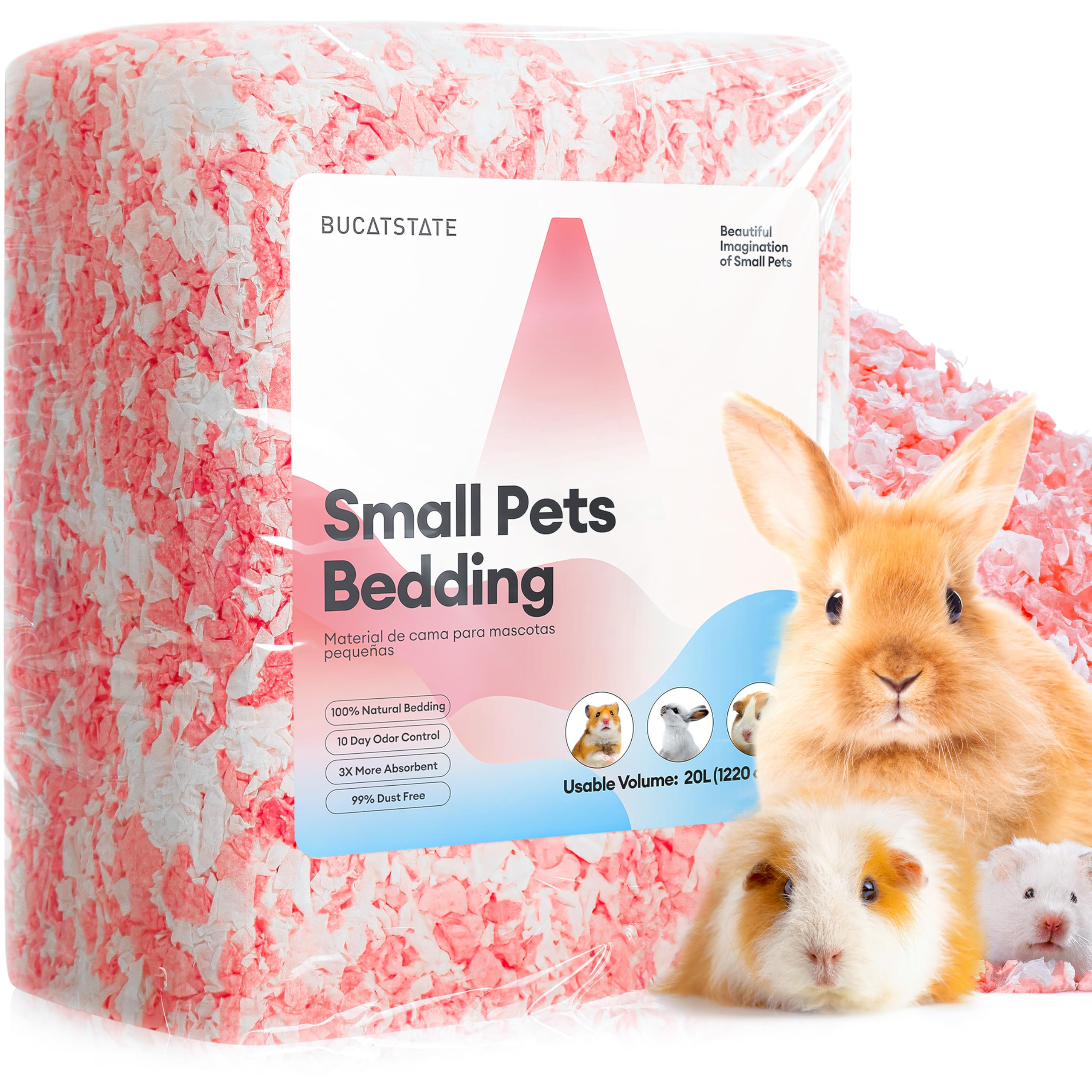 BUCATSTATE Hamster Bedding 20L, 99% Dust-Free and Odor Control Guinea Pig Bedding, Natural Paper Rabbit Bedding for Cages Rat Syrian Dwarf Hamster Hedgehog (Pink)