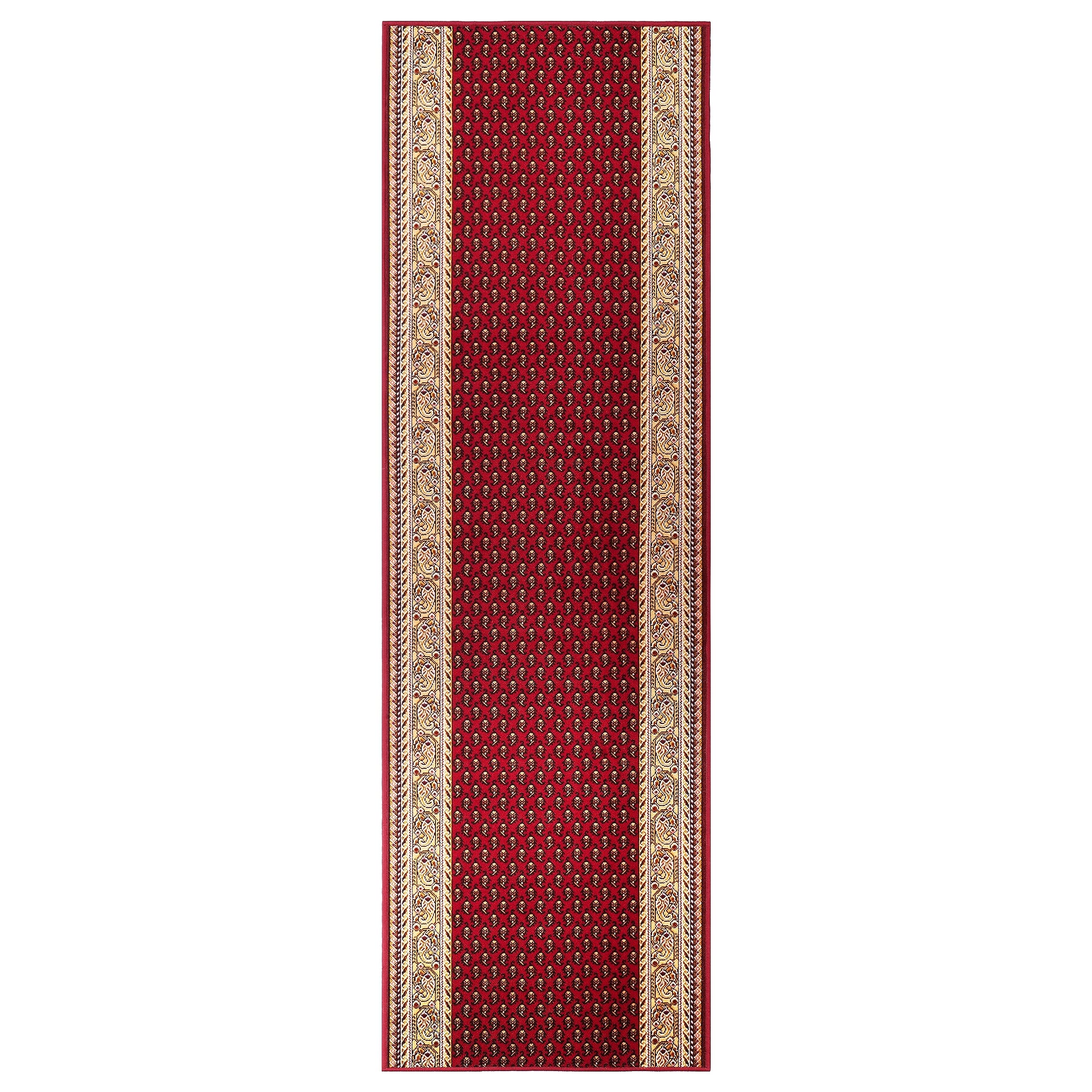TAPISO Anti Rutsch Teppich Läufer rutschfest Brücke Meterware Oriental Rot Gelb Ornament Floral Design Flur Küche Wohnzimmer 67 x 300 cm