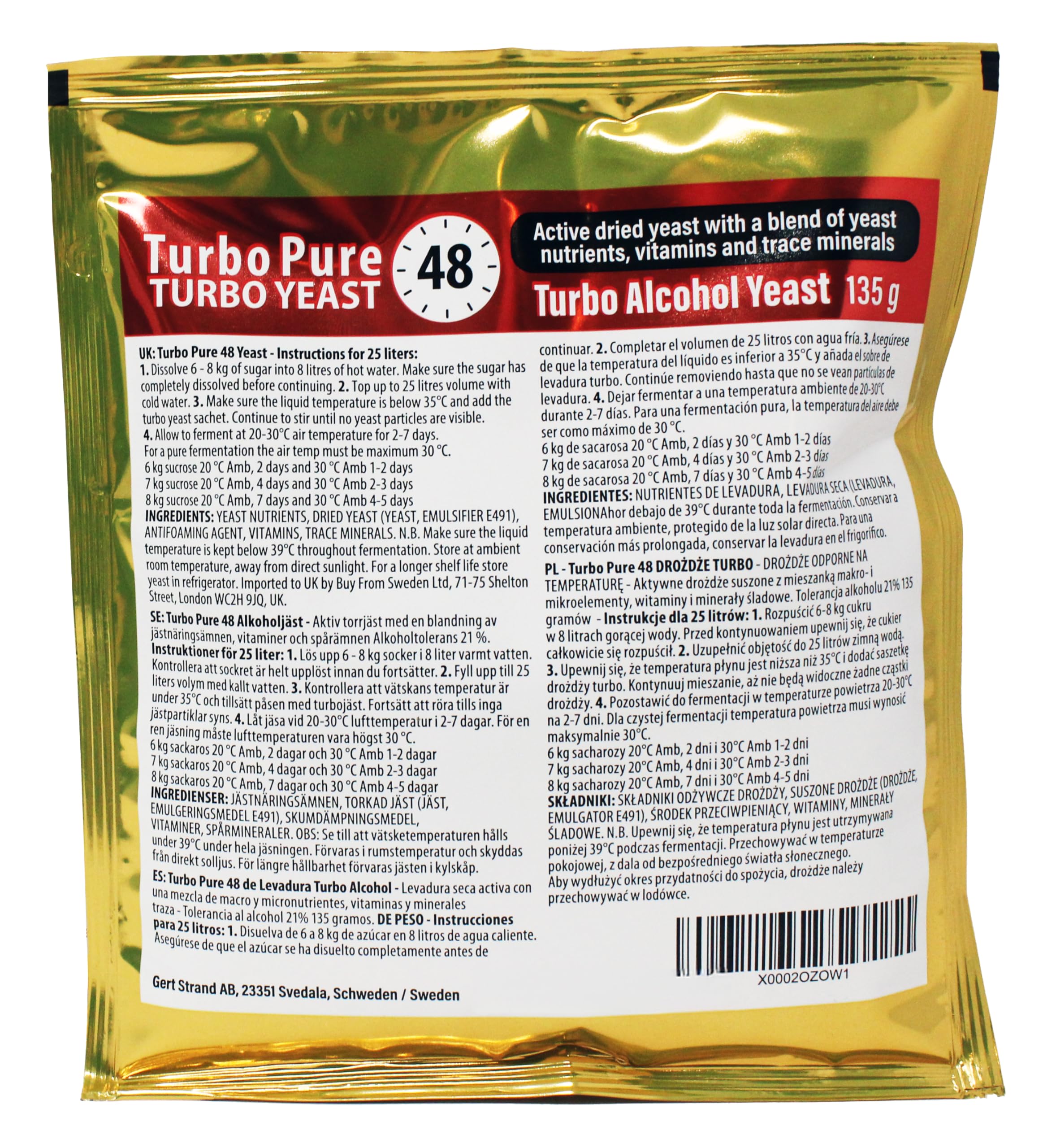 The Original Prestige - 48 Hours Turbo Pure Yeast 18 Percent - Home Brewing Active Yeast Compound for Pure, Alcobase for Ready to Drinks and More