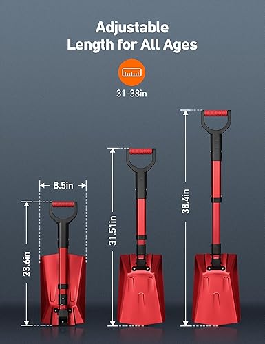 Miniatura 5 de AstroAI Pala de nieve plegable de 39 pulgadas para automóvil, pala de nieve extensible con mango de aluminio grueso y bisagra de hierro reforzado,
