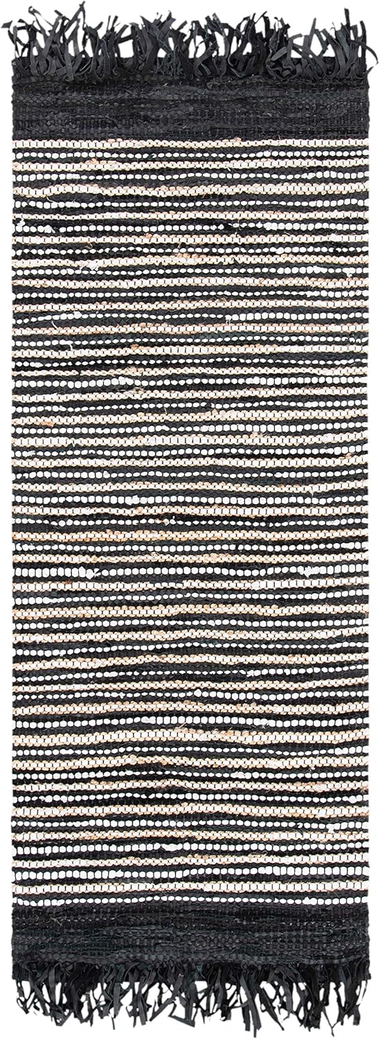 SAFAVIEH Vintage Leather Collection Runner Rug - 2'3" x 6', Black & Multi, Handmade Boho Fringe Leather, Ideal for High Traffic Areas in Living Room, Bedroom (VTL373G)