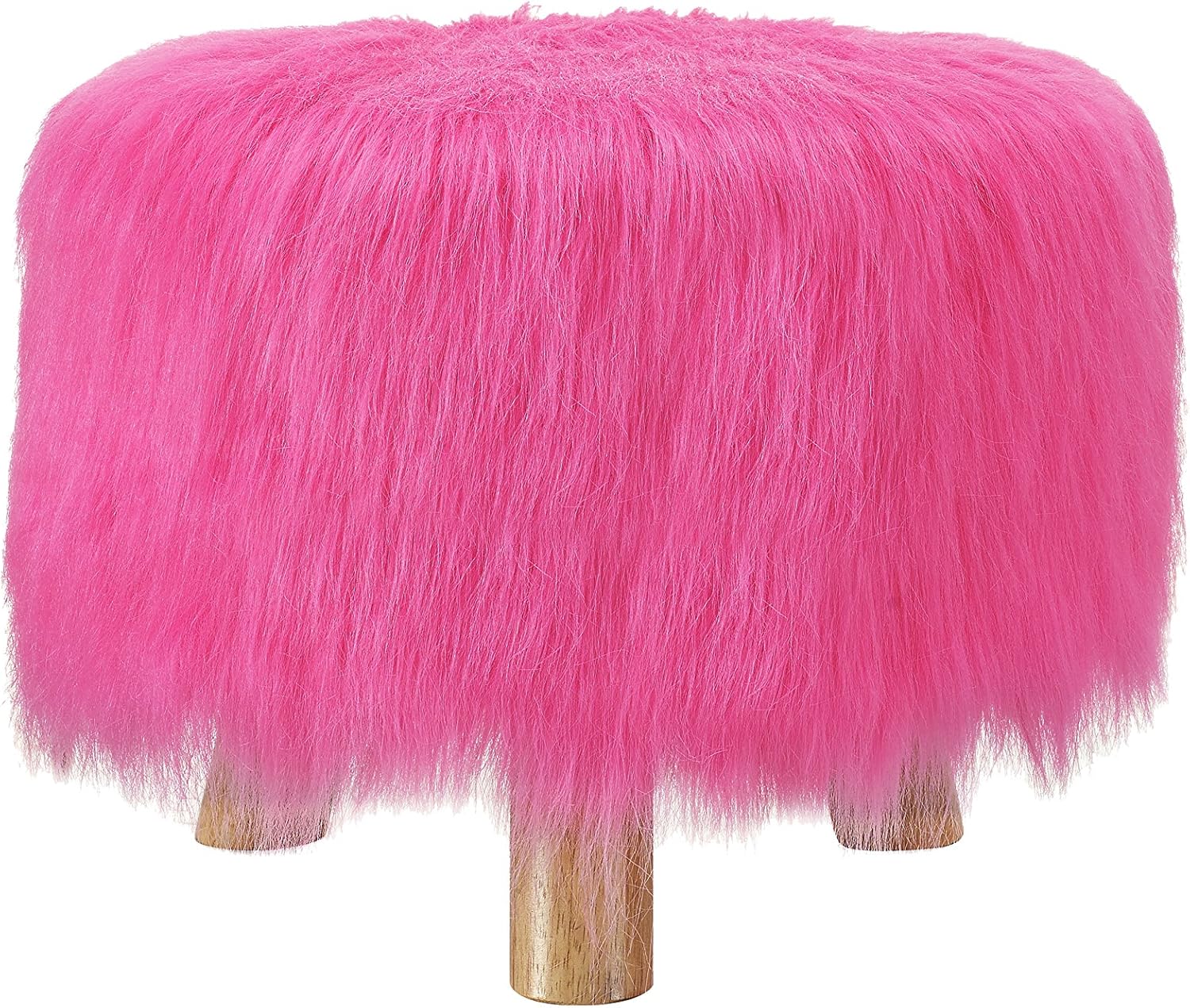 Linon Pink Faux Fur Stool Home & Kitchen
