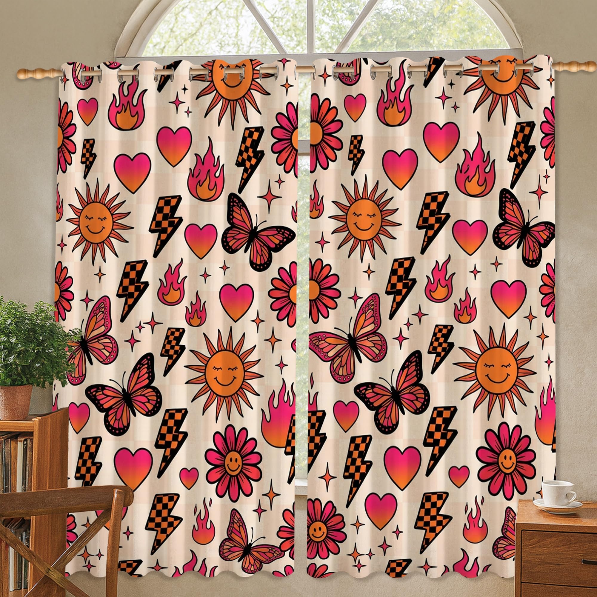 Rideaux occultants bohèmes fleurs de pêcher isolation thermique 132x137