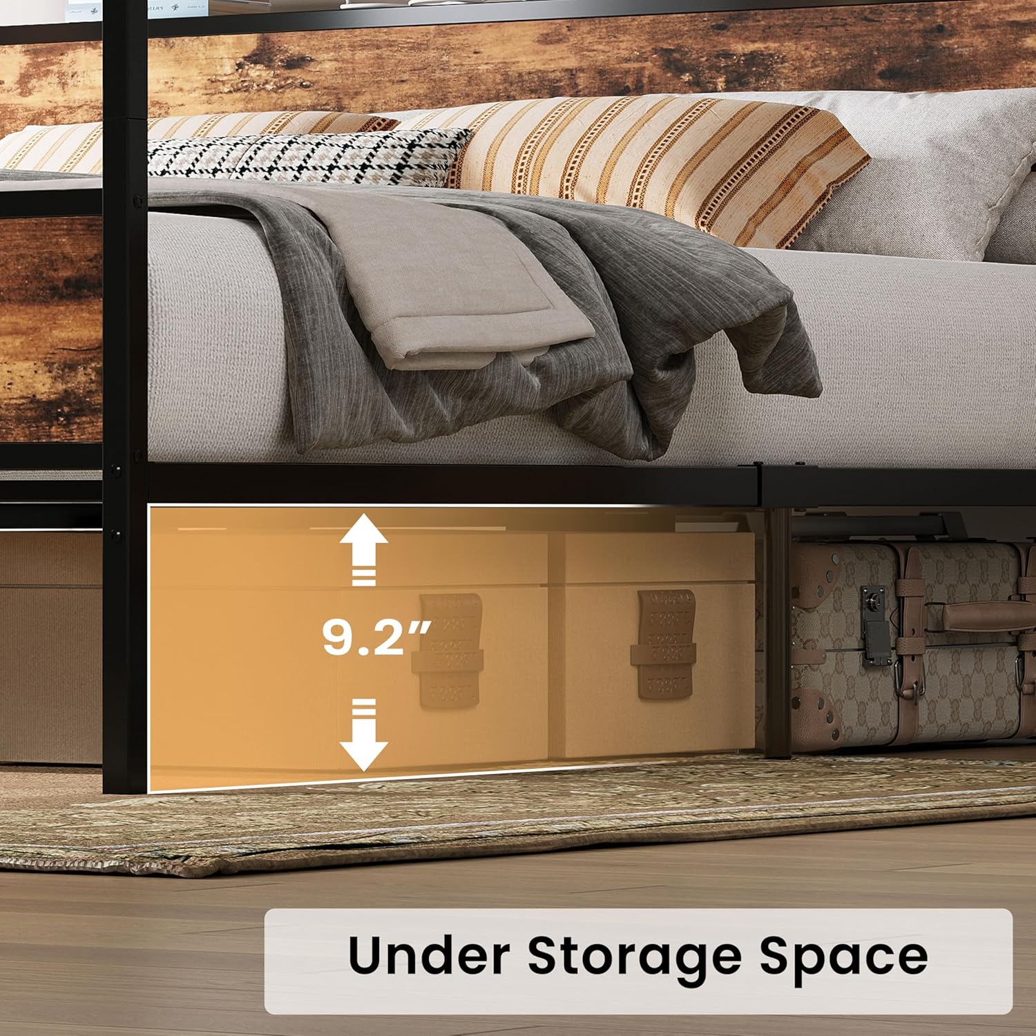 LIKIMIO Canopy Bed Frame King with Storage Headboard & Charging Station, Sturdy Metal Platform Bed with 4 Removable Posts, Dual Purpose Bed Frame, No Box Spring Needed, Noise Free