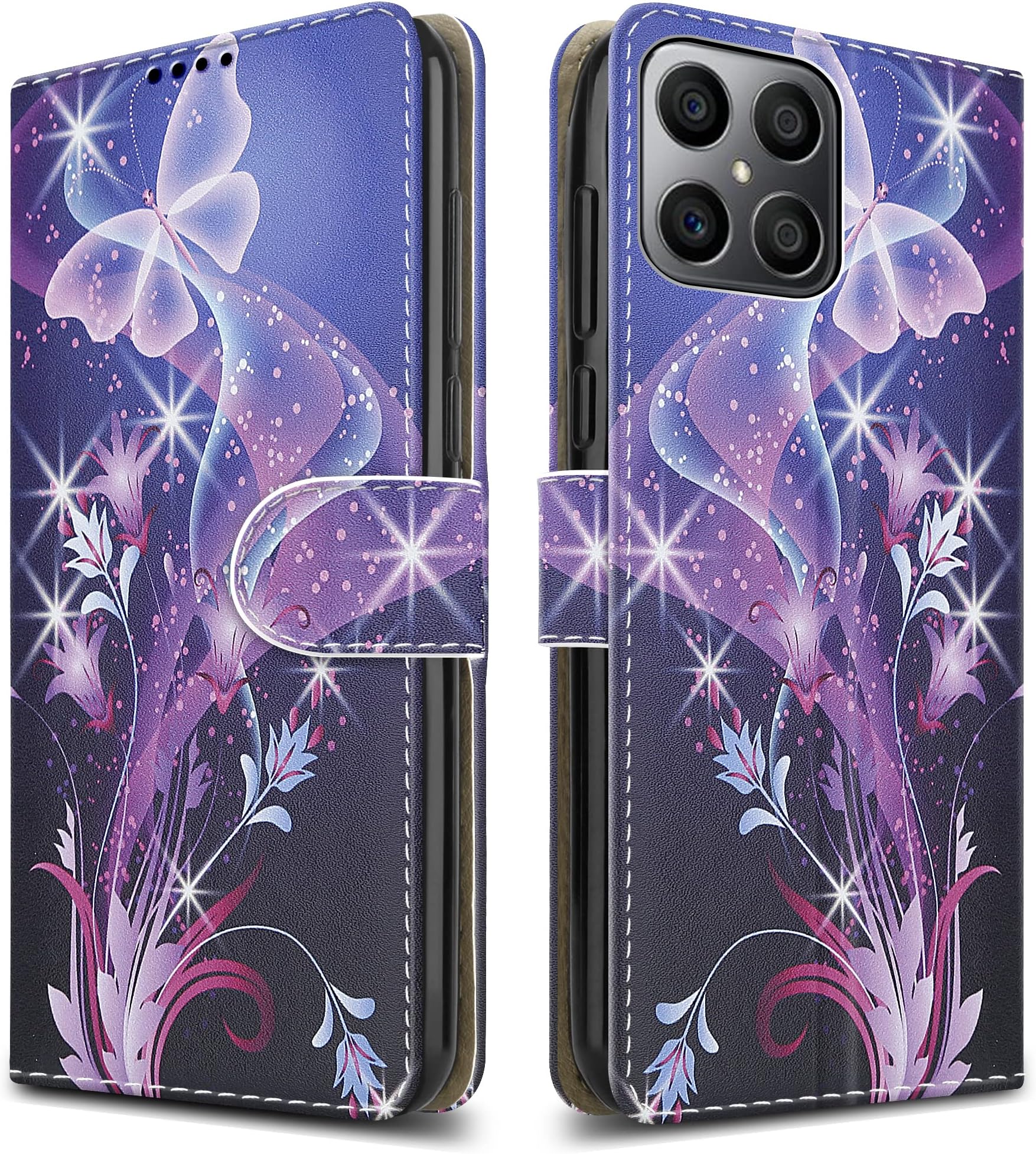 PIXFAB For Honor X8 5G / Honor X6 4G Leather Phone Case, Magnetic Closure Full Protection Book Folio Design, Wallet Case Cover [Card Slots] and [Kickstand] For Honor X8 5G / X6 4G - Butterfly