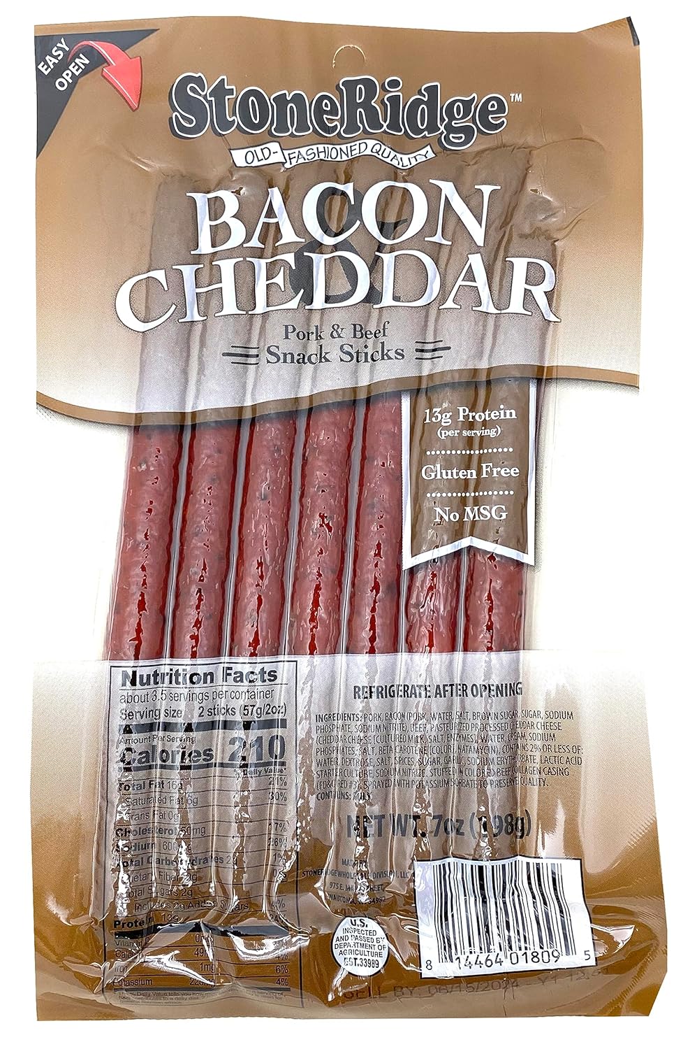 StoneRidge Bacon & Cheddar Cheese Meat Sticks 7 Ounce (7