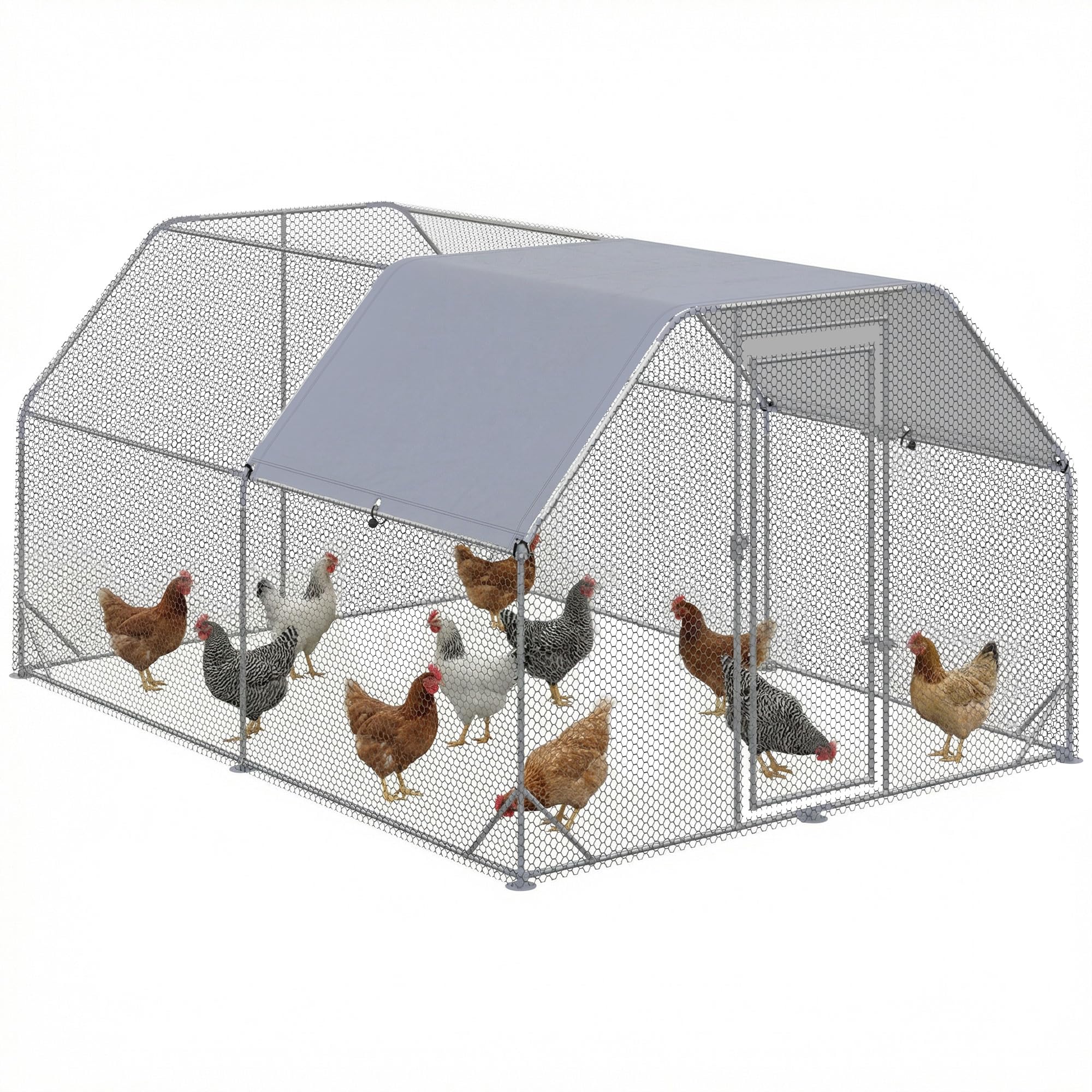 PawHut Gallinero Exterior Grande Walk-in 2,8x3,8x1,95 m Acero Galvanizado 10-12 Gallinas