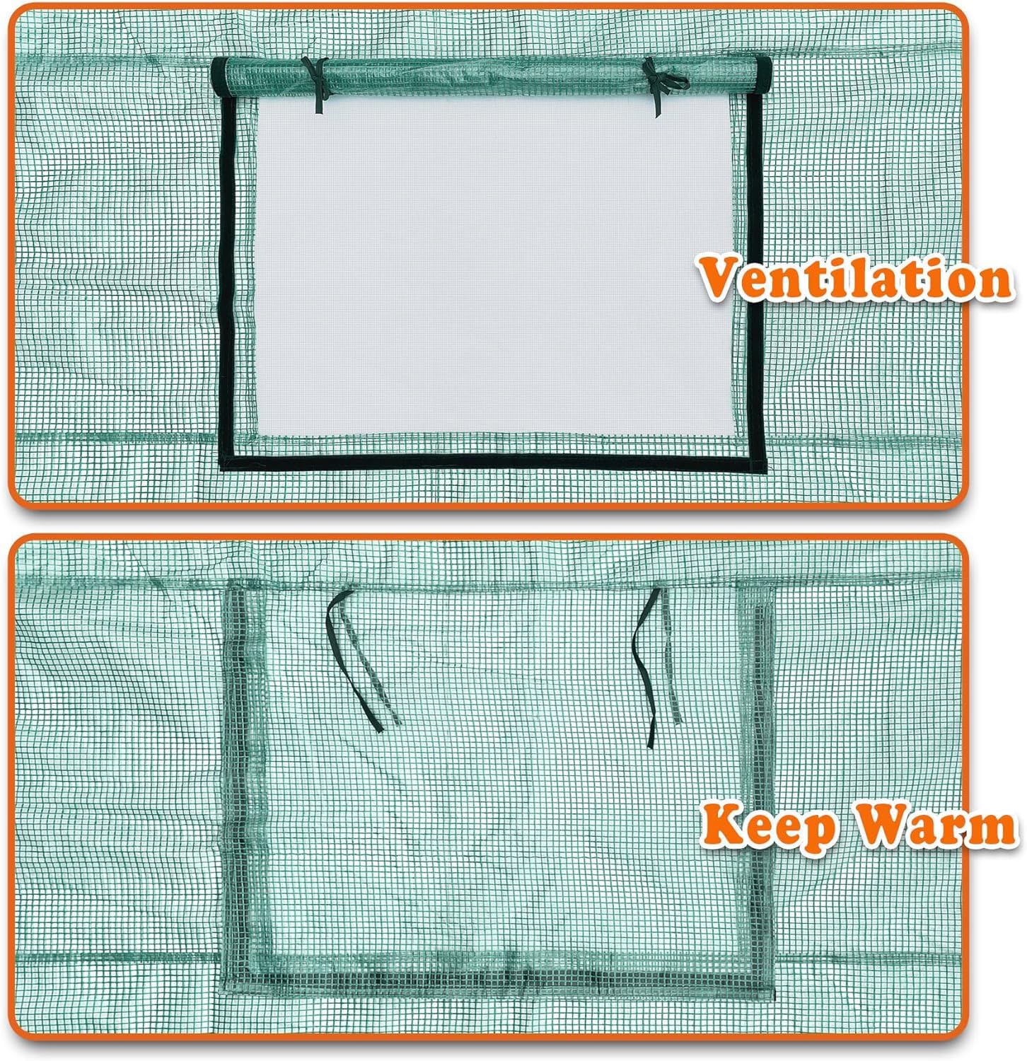 Greenhouse Replacement Cover for 20 x 10 x 7ft Portable Greenhouse, Large Walk-in Green Hot Garden House Top Tarp 2 Zippered Doors & 6 Roll-up Windows (Frame Does NOT Included) (20' x 10' x 7')