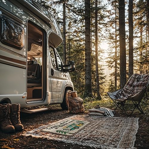 Miniatura 110 de Tapete divertido para puerta de campamento de 17 x 30 pulgadas, regalos de campamento para mujeres, alfombras de cámper para interior, alfombra