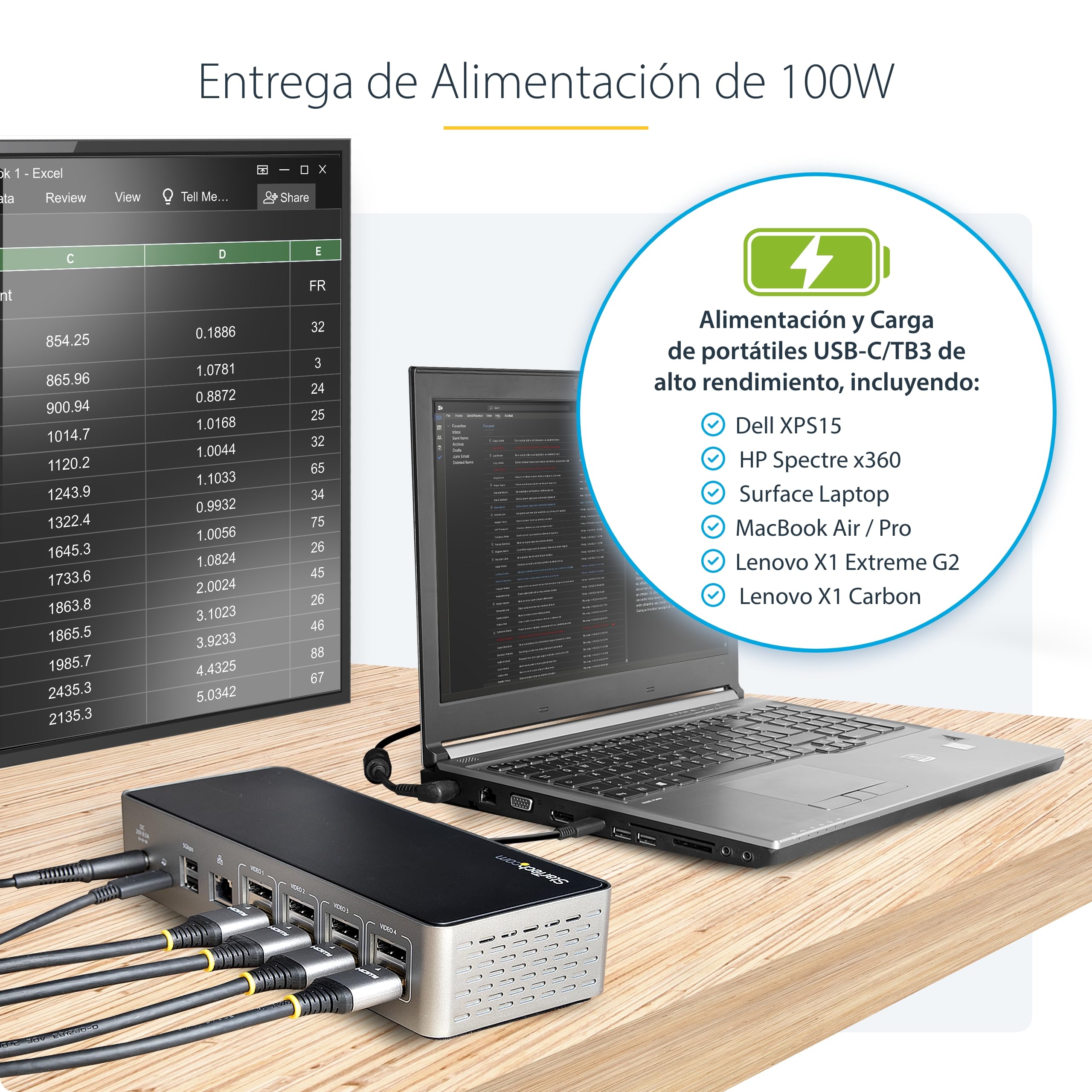 StarTech Dock USB-C 4 Monitores 4K 60Hz para MacBook Pro/Air, 100W, GbE