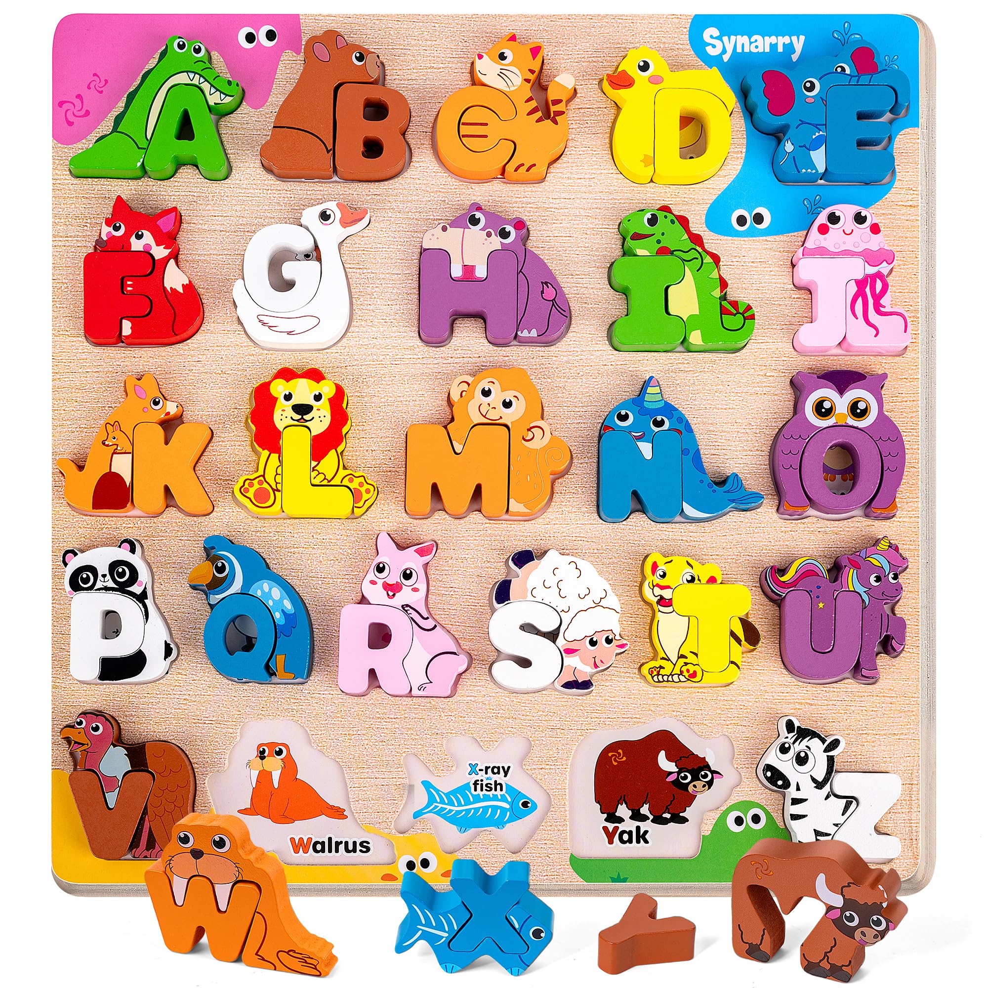 Amazon.co.jp: SYNARRY 木製アルファベットパズル 52ピース ABCパズル