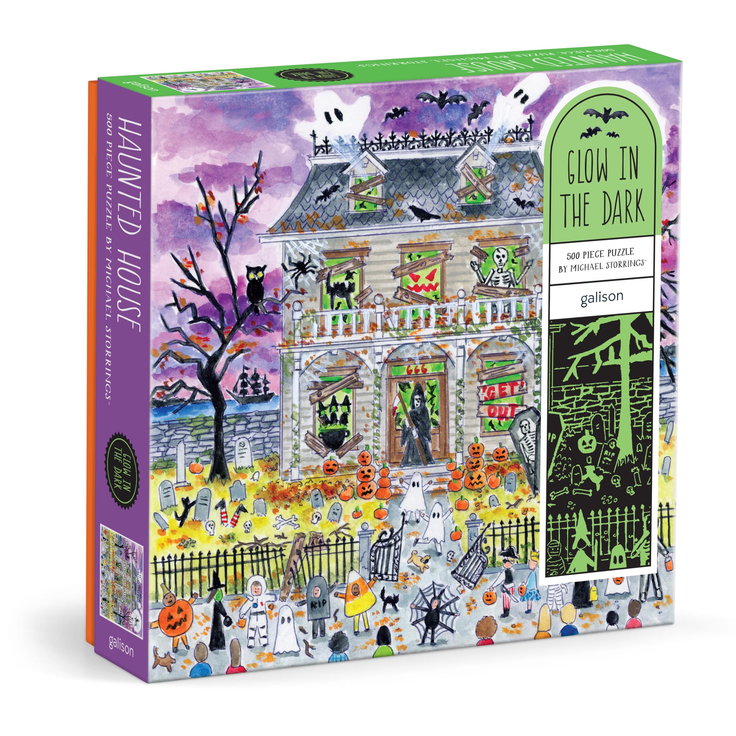 Galison Haunted House – 500 Piece Glow in The Dark Jigsaw Puzzle Featuring Spooky Artwork of A Haunted House