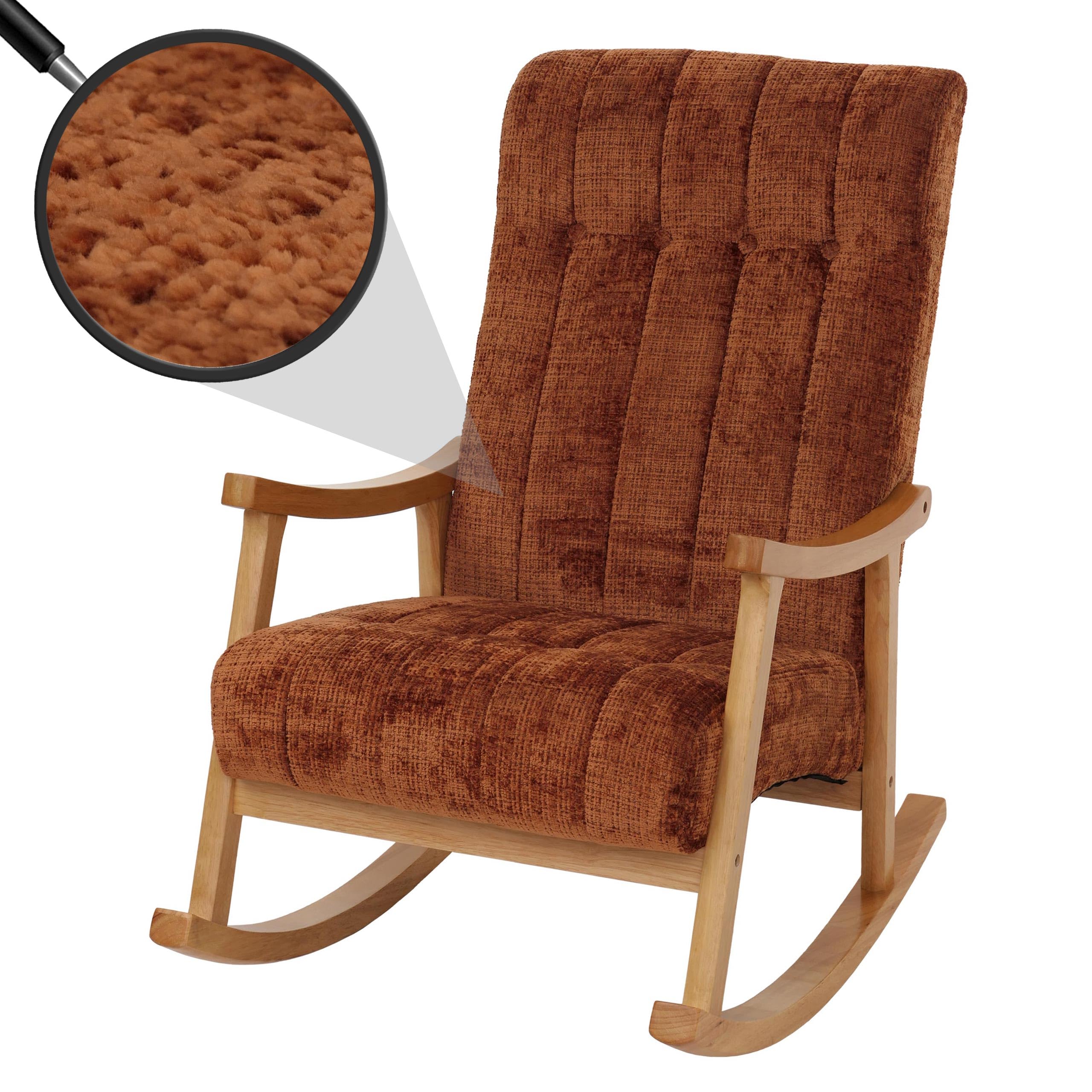 Mendler Fauteuil à Bascule HWC-K10 Chenille (465g/m²) Terracotta, piètement Naturel