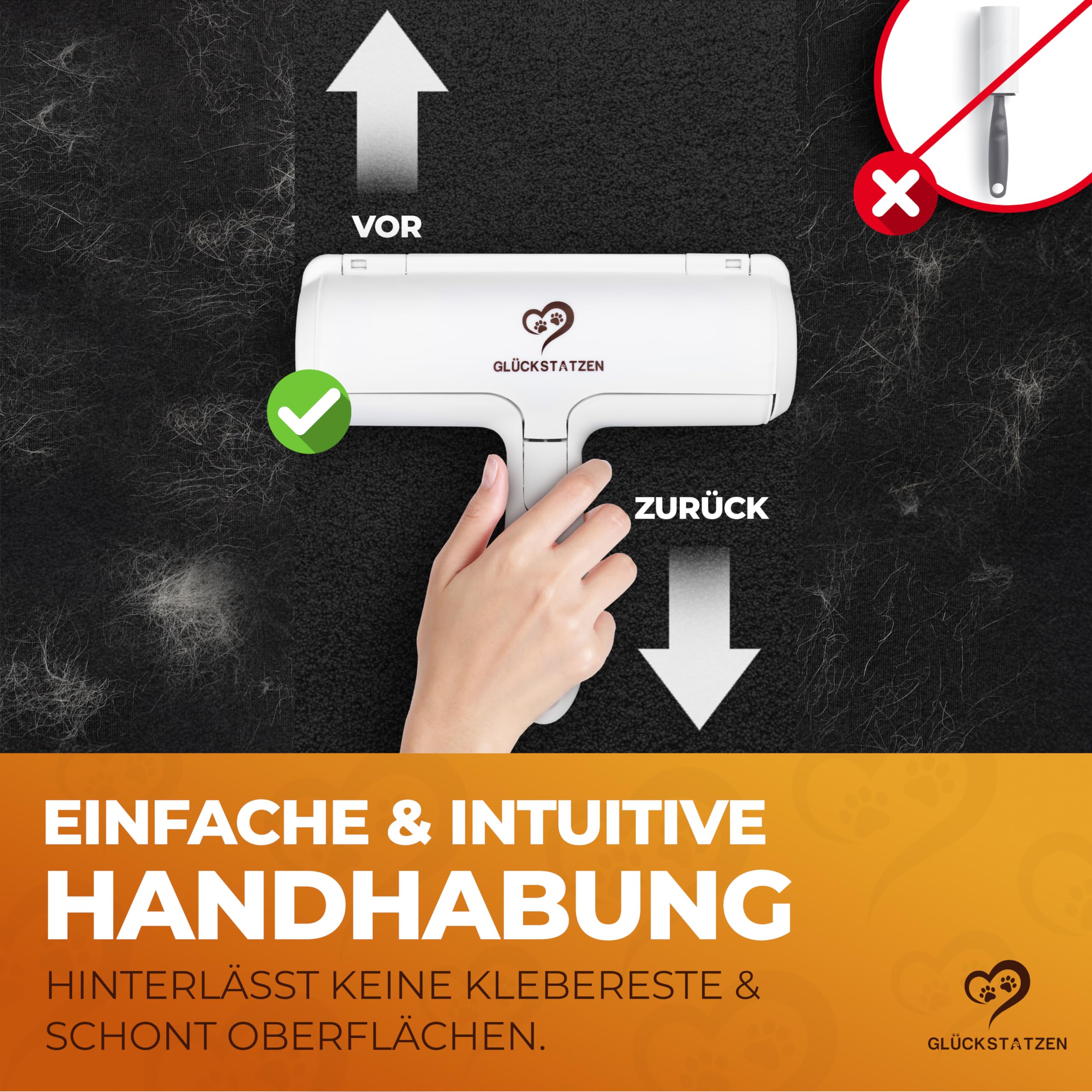 Tierhaarentferner & Fusselbürste für Hunde- und Katzenhaare – Wiederverwendbarer Haarentferner für Sofa, Auto, Teppich & Bett – Fusselroller ohne Kleber mit Auffangbehälter