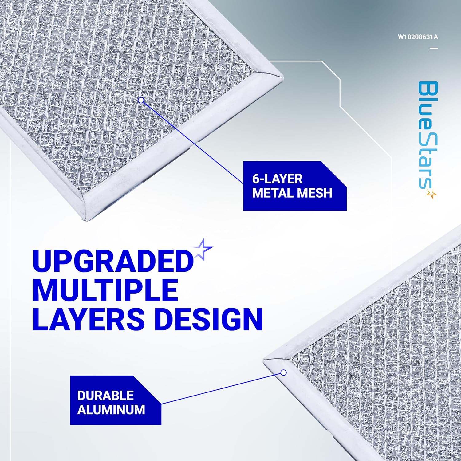 BlueStars Upgraded 5-Pack W10208631A Microwave Grease Filter Replacement 5.78 x 12.91 Aluminum Mesh Screen Grease Filters - Compatible with Whirlpool G.E Microwaves