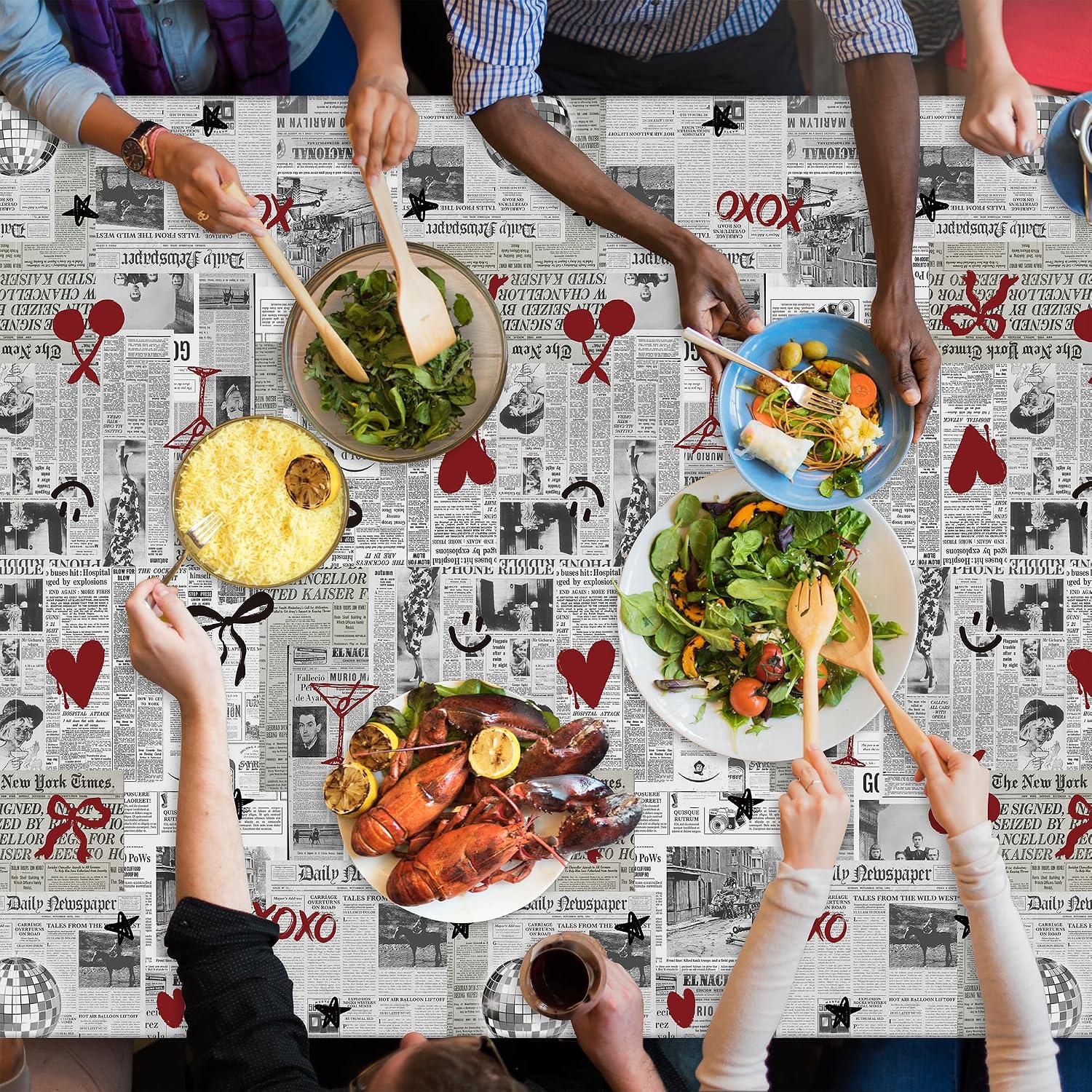 3Pcs Vintage Newspaper Birthday Party Tablecloth for Women Girl image 5
