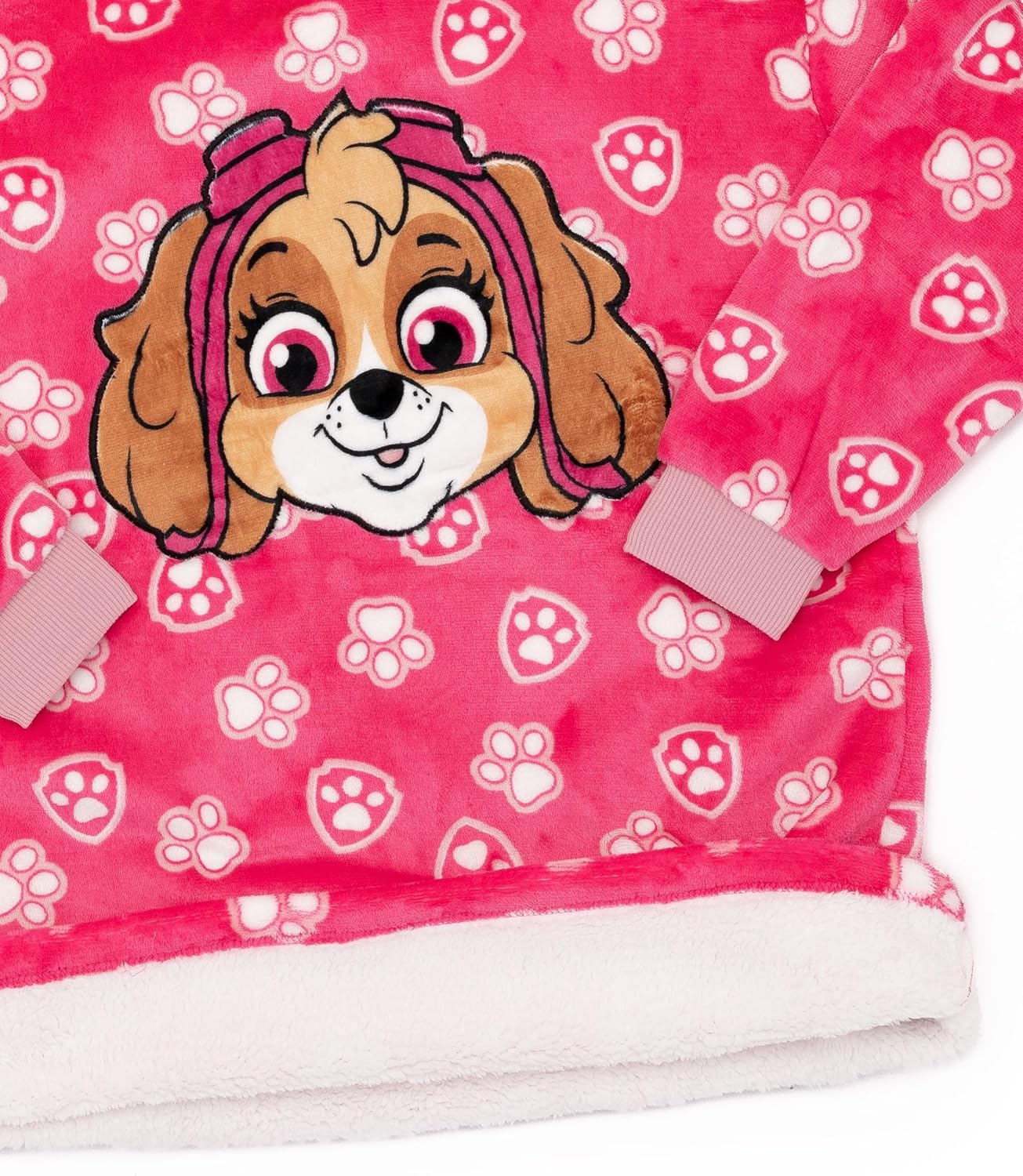 Paw Patrol Girls Wearable Hooded Blanket | Kids Skye All Over Print Fleece Hoodie | Pink Snuggle Pullover Loungewear Gift