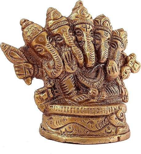 Miniatura 2 de GURU JEE™ Estatua de latón Panchmukhi Lord Ganesha Idol 5 Caras Ganesh Ji Cinco cabezas Ganpati Bappa Murti para regalos Puja Mandir Temple Showpiece