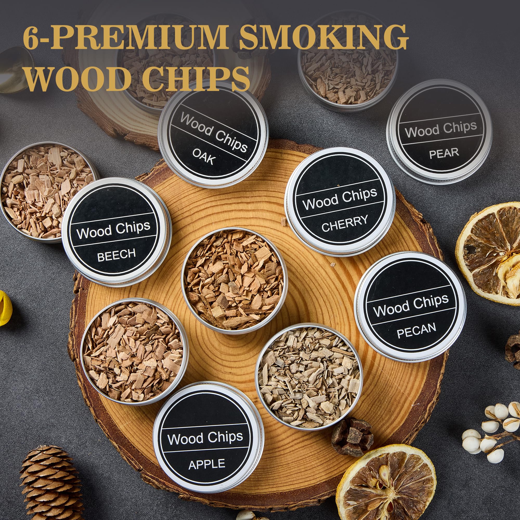 Zestaw do wędzenia koktajli (bez butanu) – whisky z 6 drewnianymi chipsami i 2 silikonowymi foremkami do lodów – prezent dla mężczyzn, taty, męża, miłośników