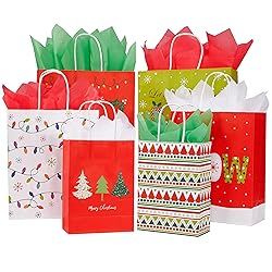 SUNCOLOR Pack of 24 Christmas Gift Bags Assorted Sizes With Tissue paper (8 Large 13", 8 Medium 11", 8 Small 9")