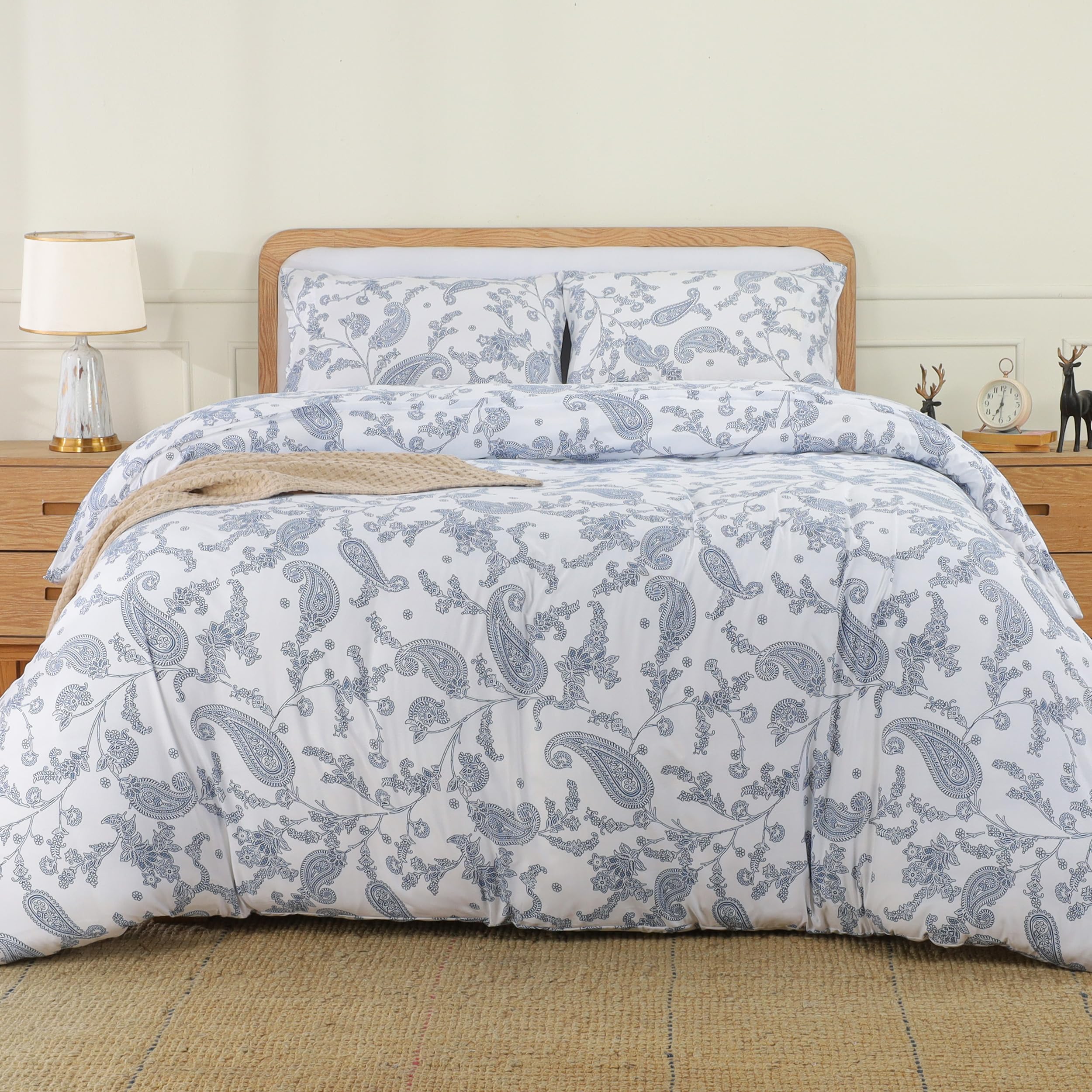 Utopia Bedding Double Paisley Navy Print Duvet Cover Set - Soft Microfibre Polyester - Bedding Quilt Cover Set