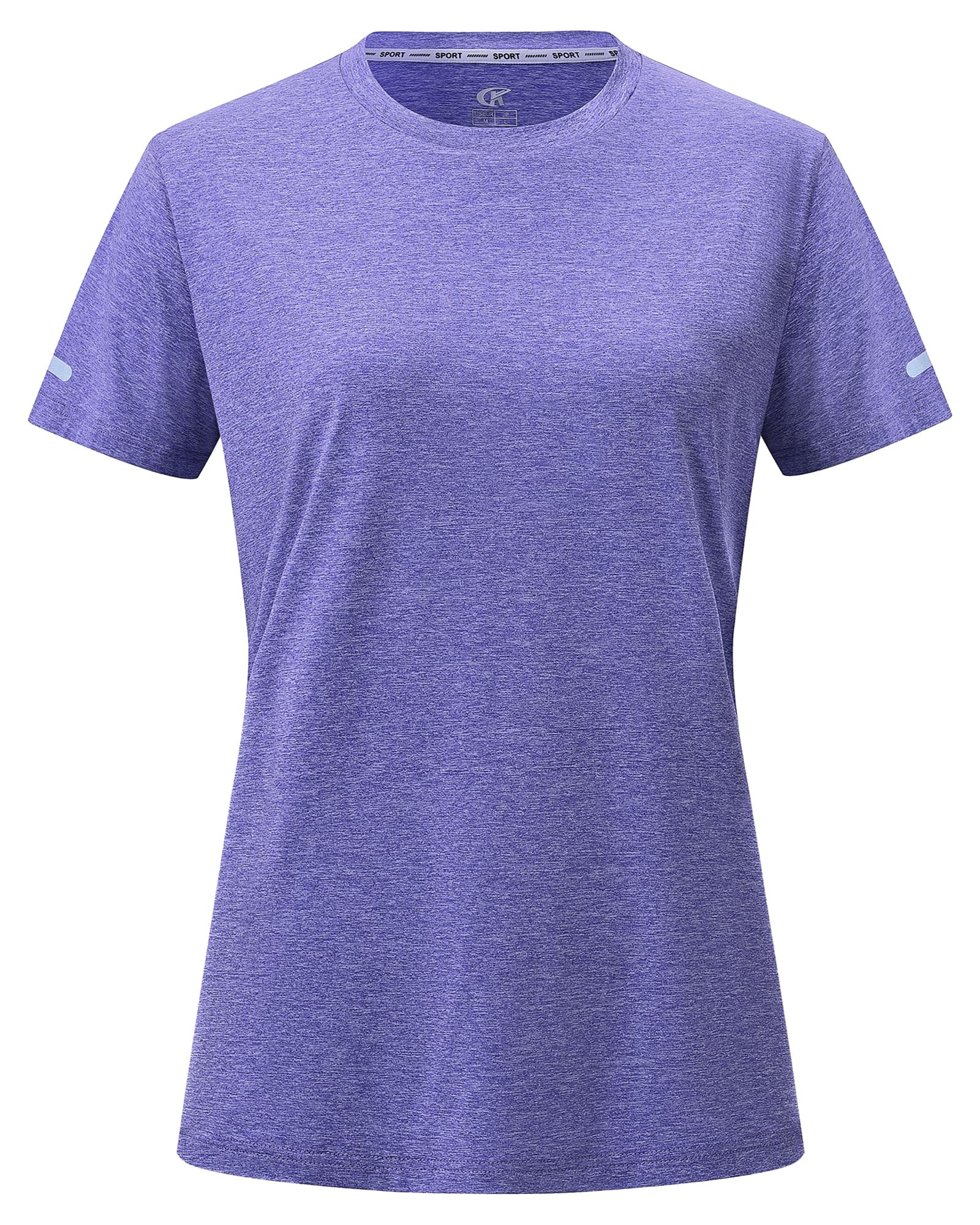 Tyhengta Damen Leichtes Sportshirt Schnell Trocknend Kurzarm Rundhals für Laufen Fitness Training mit Reflektierenden Streifen und UPF50+ Sonnenschutz