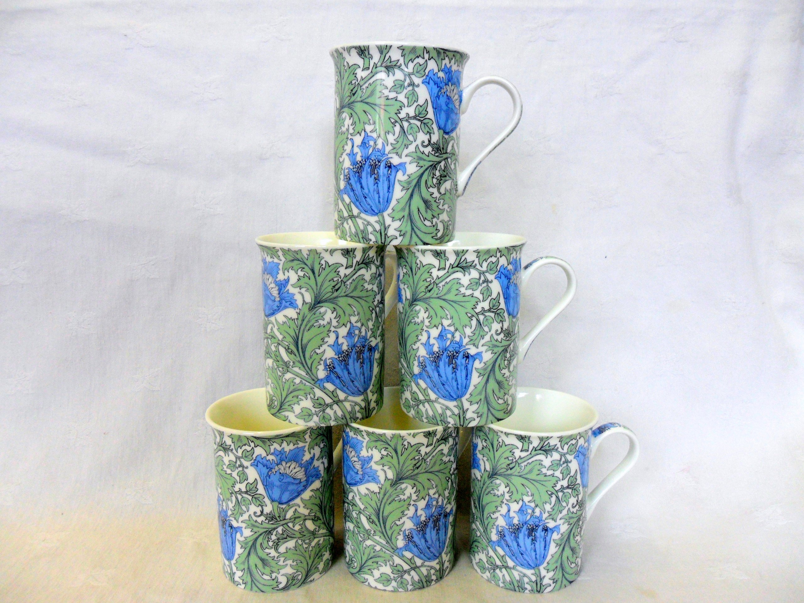 Set of 6 China 10oz Mugs in Anemone Design