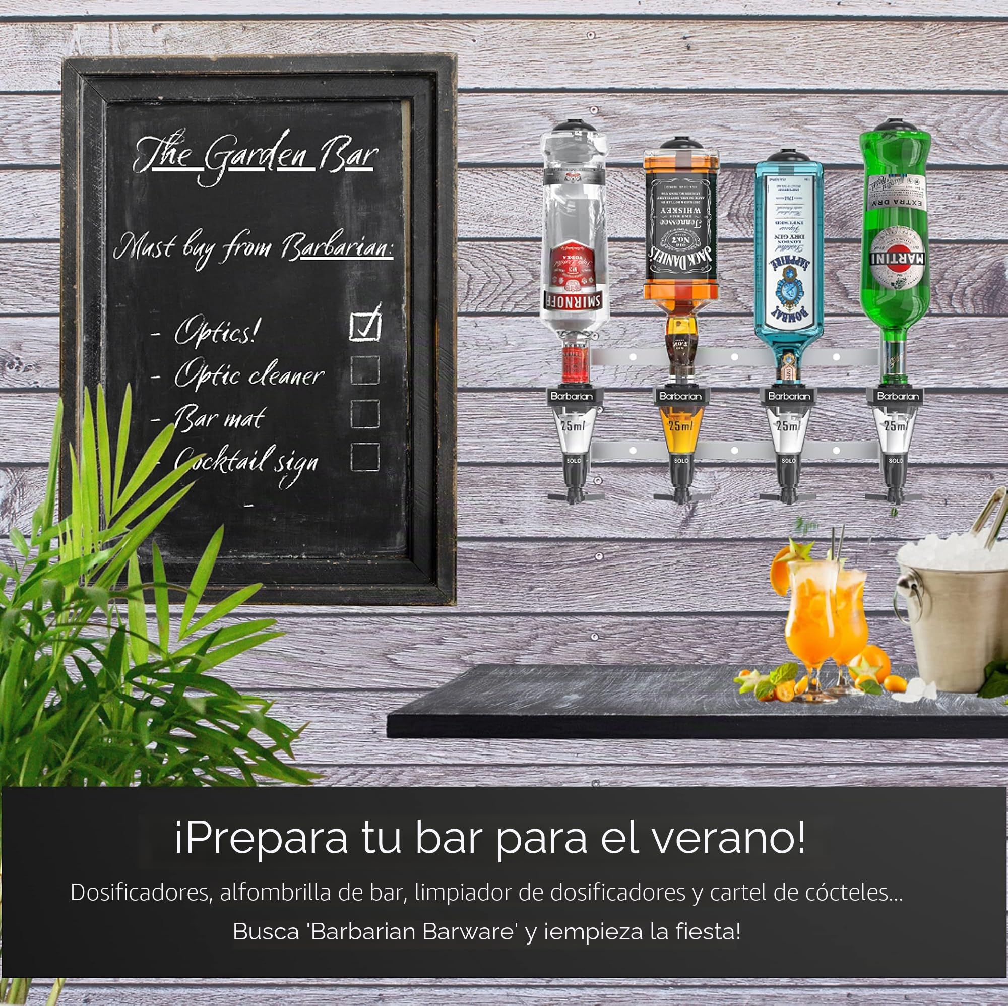 Barbarian 4 Botella Óptica para Bebidas alcohólicas Bar Butler 25ml Shot Medida Soporte Alcohol Vino Dispensador al revés Home Bar Garaje Cueva del Hombre