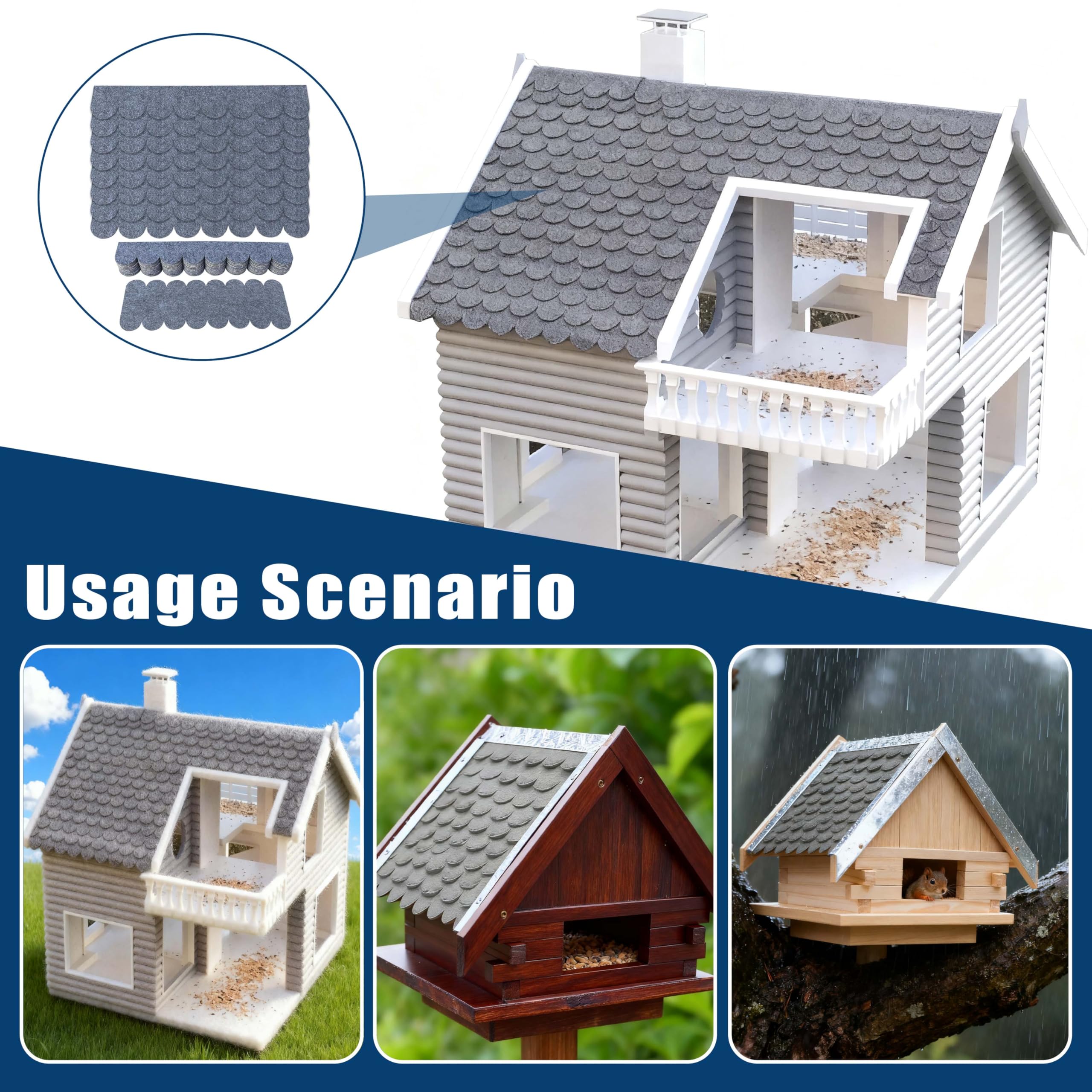 32 unidades de fieltro autoadhesivo para techos para pajareras, tejas en gris (30 x 5 cm y 30 x 11 cm) – Resistente al agua para nido, hotel de insectos, conejeras, casetas para pájaros DIY, casetas