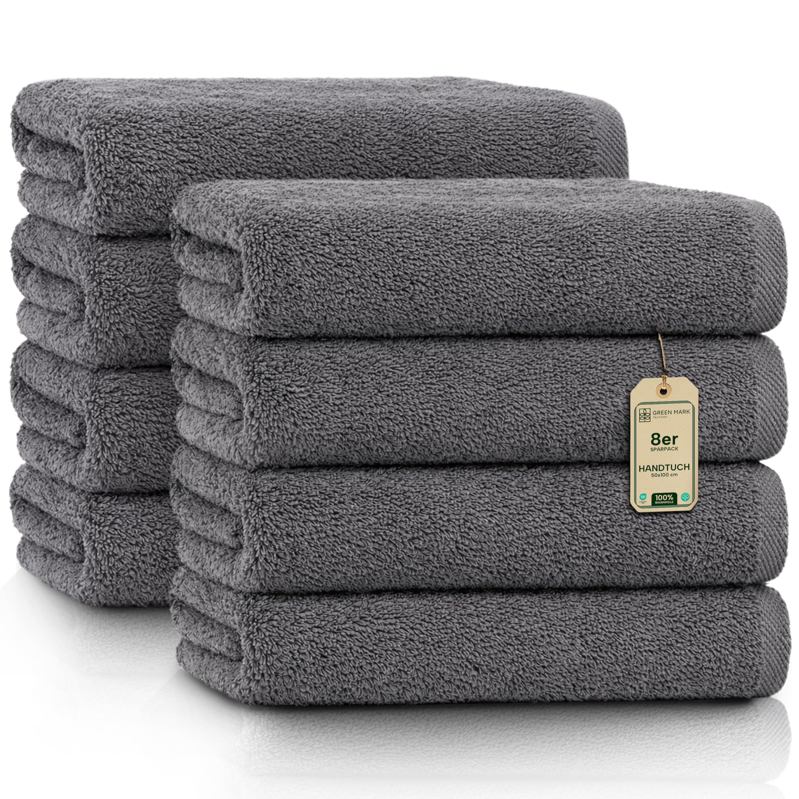 NatureMark Handtücher - Set mit 8 Stück – 100% Baumwolle, Weich & Saugfähig, Premium Qualität für Badezimmer, Spa und Fitness, 50 × 100 cm, Anthrazit Grau
