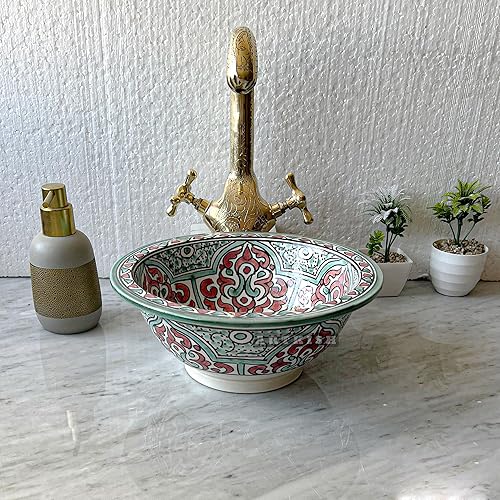 ARTKISH Custom Hand-Painted Ceramic Bathroom Sink Bowl - Countertop Vessel Washbasin - Modern Pottery Undermount Basin - Farmhouse Contemporary Single Bowl Sink With Pop Up Drain. (20 inches)