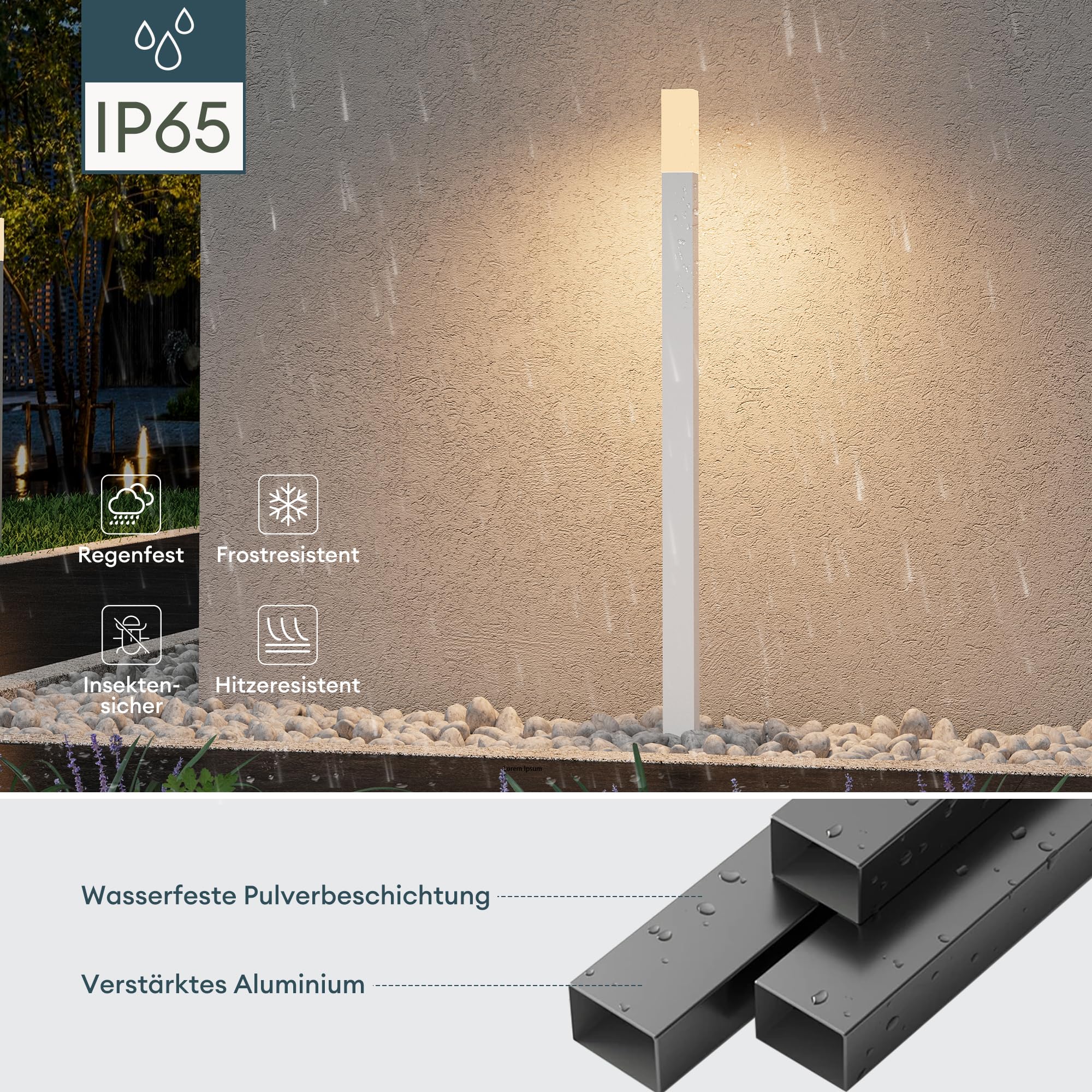 Mai & Mai Lampione da Giardino 3000K, Luminoso da Giardino IP65 Paletti Esterni Led 3.8x3.8x40.6cm in Alluminio per Giardini, Parchi, Aree Residenziali e Ingressi Deus Lumina, Sabbia bianco