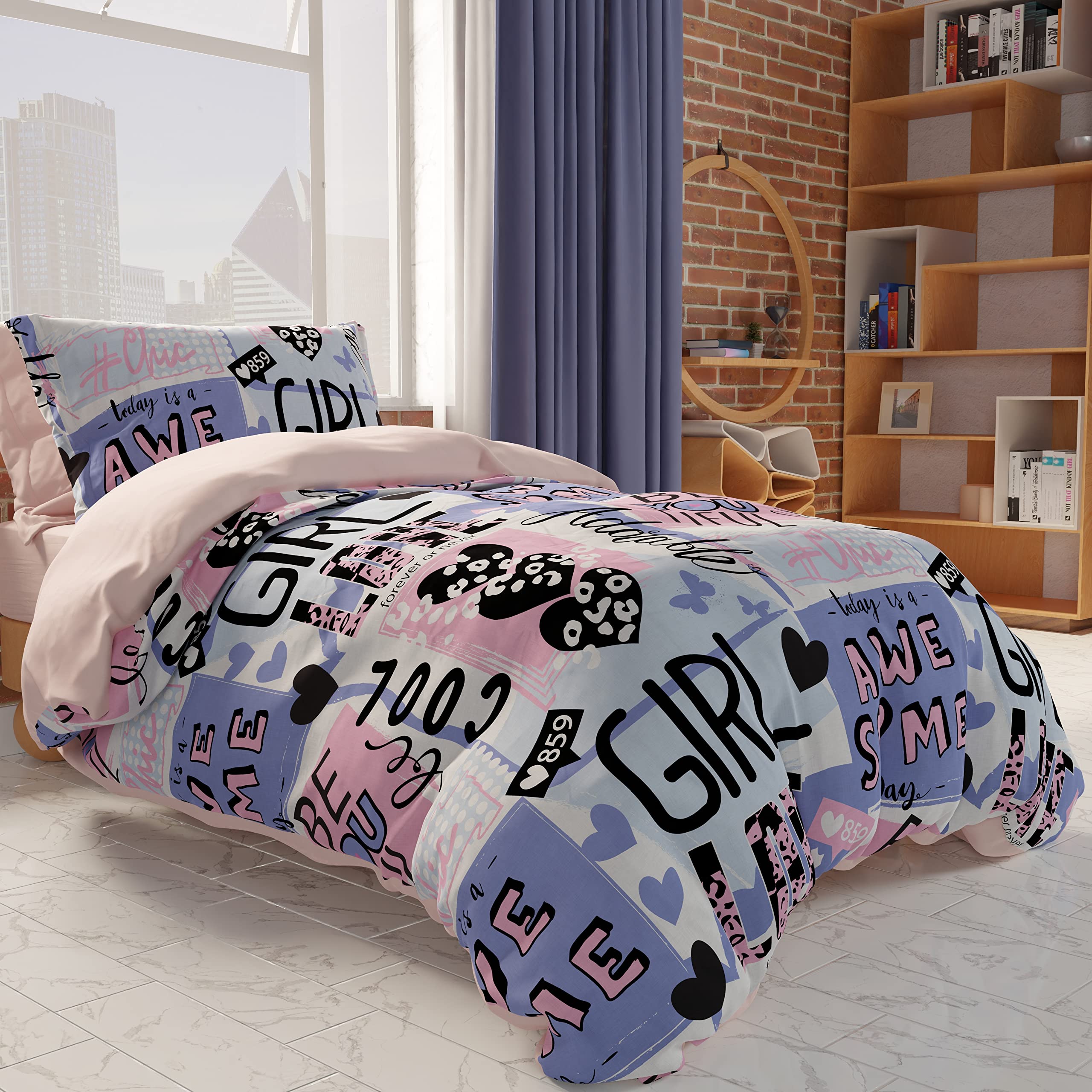 PETTI Artigiani Italiani - Juego de funda nórdica individual de 150 x 200 cm (1 funda de almohada de 80 x 50 cm incluida), funda nórdica de microfibra para habitación infantil y niña, con impresión