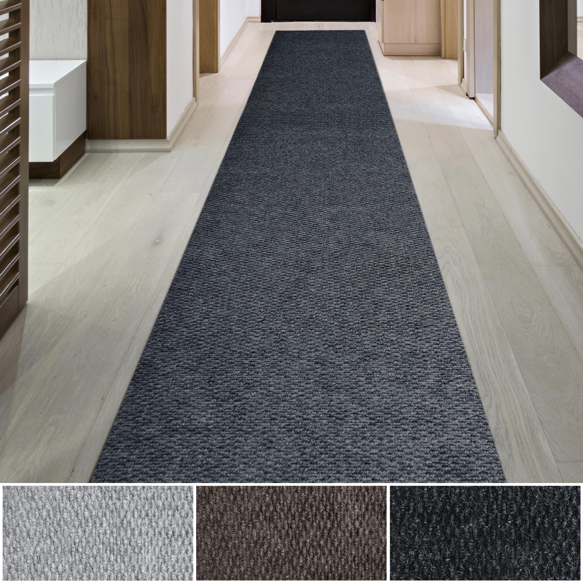 iCustomRug Hallway Runner Rug – 3x24ft Charcoal, Indoor/Outdoor, Non-Slip Rubber Backing, Low-Profile All-Weather Carpet, Non-Shedding & Easy Care,