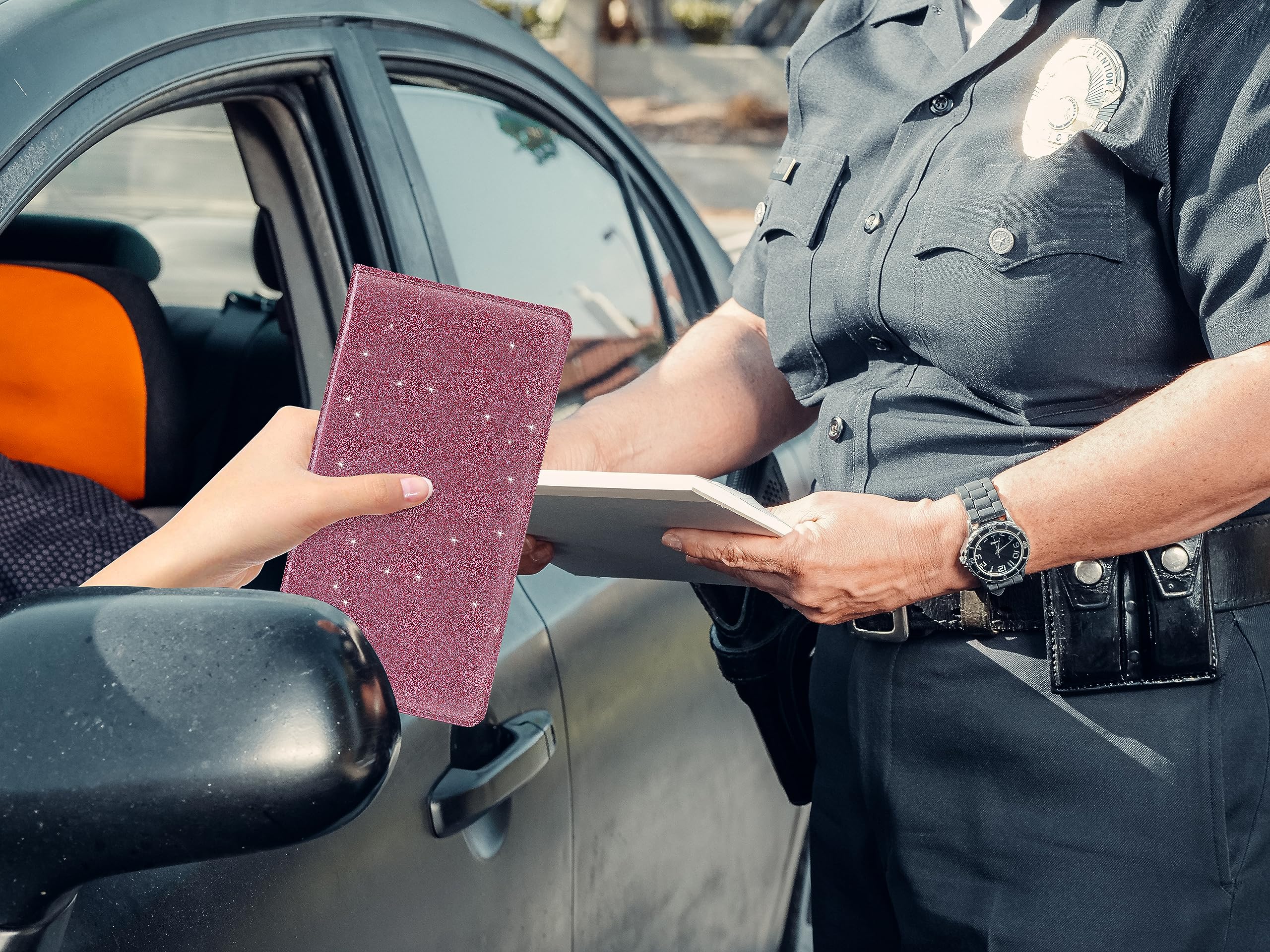 2Pack Leather Car Registration and Insurance Card Holder, Car Document Holder for Cards License with Magnetic Shut (Glitter Purple)