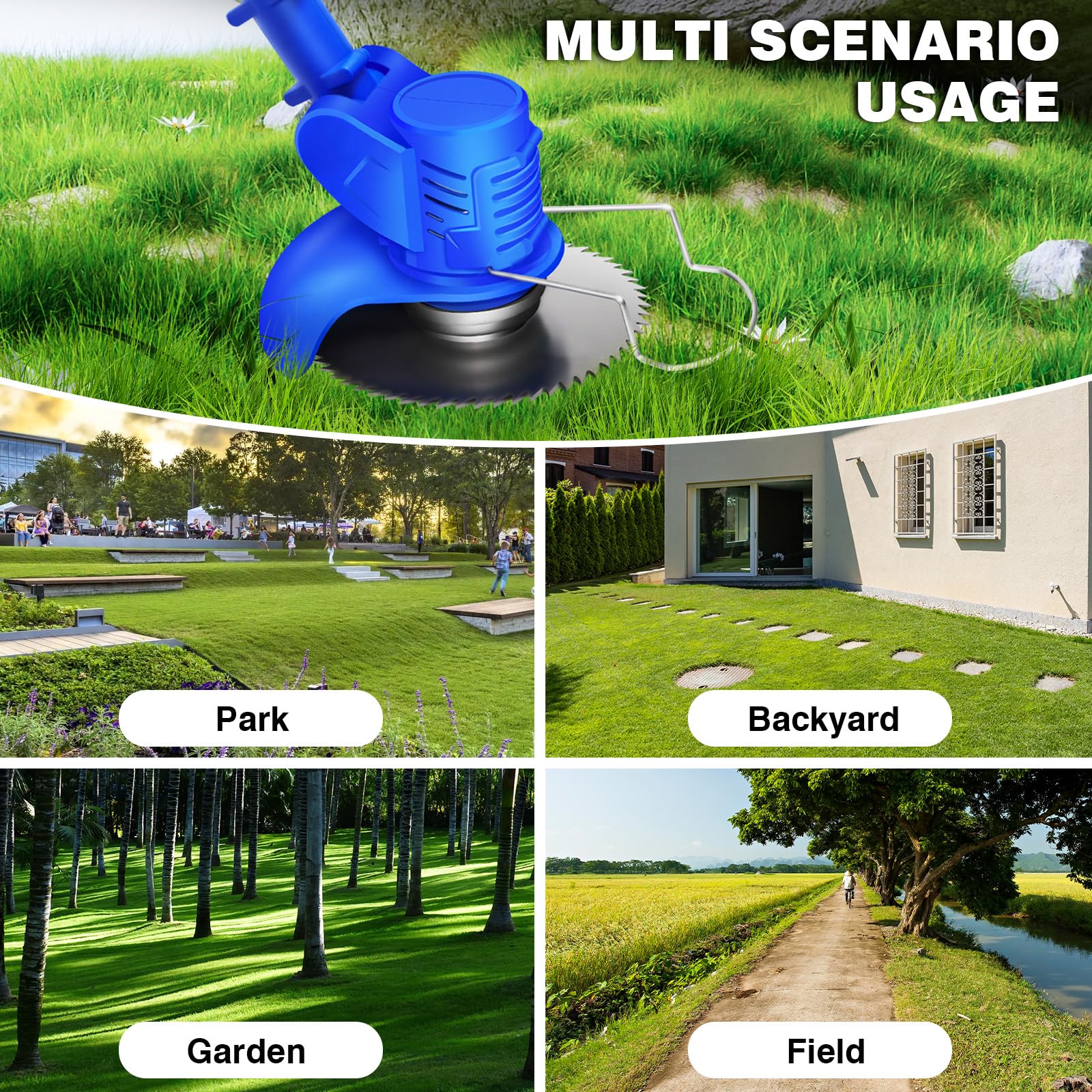 Débroussailleuse sans Fil 21V Coupe Bordure, avec 2 Batterie et Chargeur, 127.5cm Coupe-Herbe électrique Portatif pour Pelouse Jardin Terrain Agricole（avec 1 Batteries）