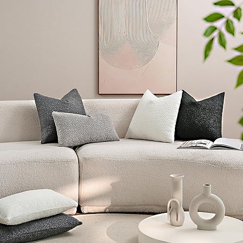Miniatura 7 de DEZENE Juego de 2 fundas de almohada decorativas con textura de Boucle de 18 x 18 pulgadas, color gris, para cama, sofá, sala de estar, fundas