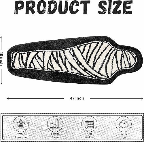 Miniatura 2 de Alfombra de baño de Halloween, decoración de terror en blanco y negro, antideslizante, tapete de baño para baño, dormitorio, bonito corredor