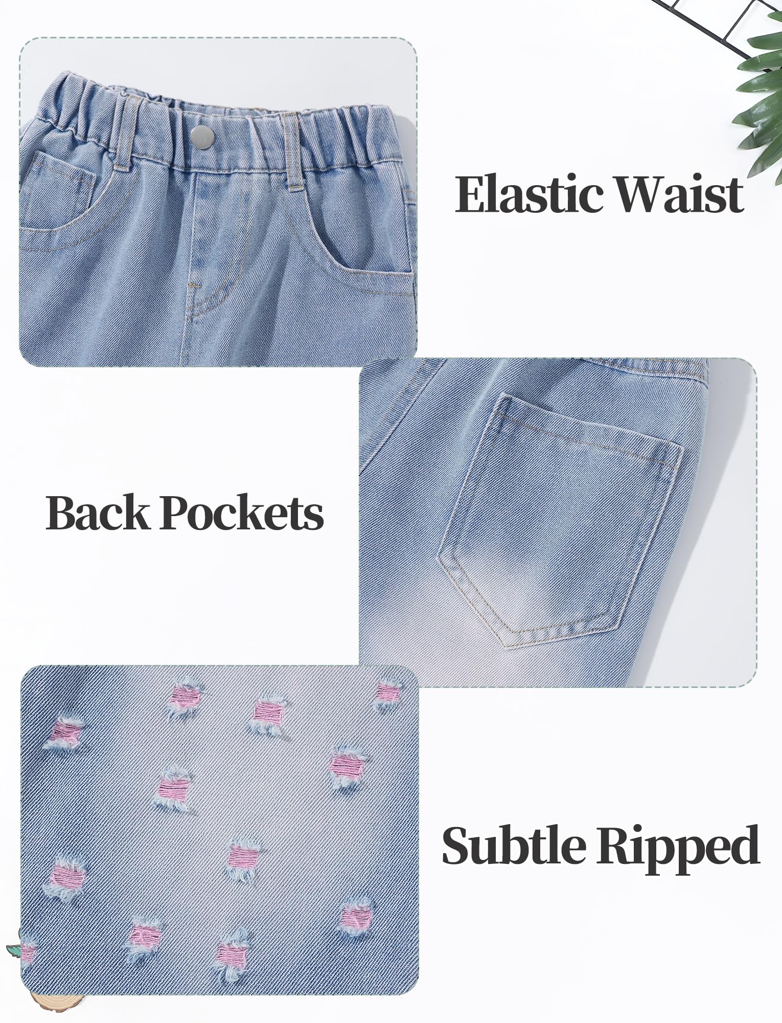 Jeans rasgados para niñas, cintura alta elástica, pierna ancha, pantalones de mezclilla desgastados con bolsillos, holgados, casuales, ropa de calle 5-14 años