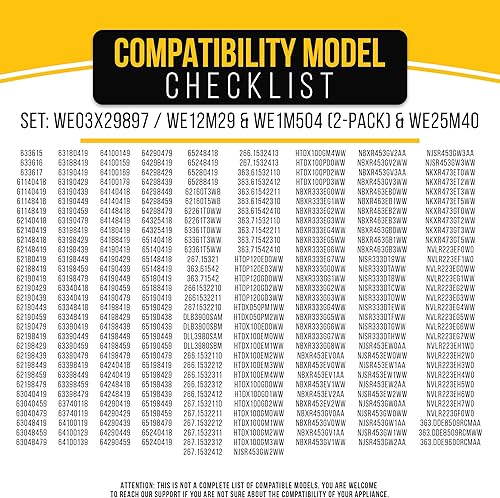 Miniatura 8 de PartsBroz WE03X29897 WE12M29 - Correa de secadora y cojinete de tambor WE25M40 y WE1M504 Glide Slides (paquete de 2) - Compatible con la secadora