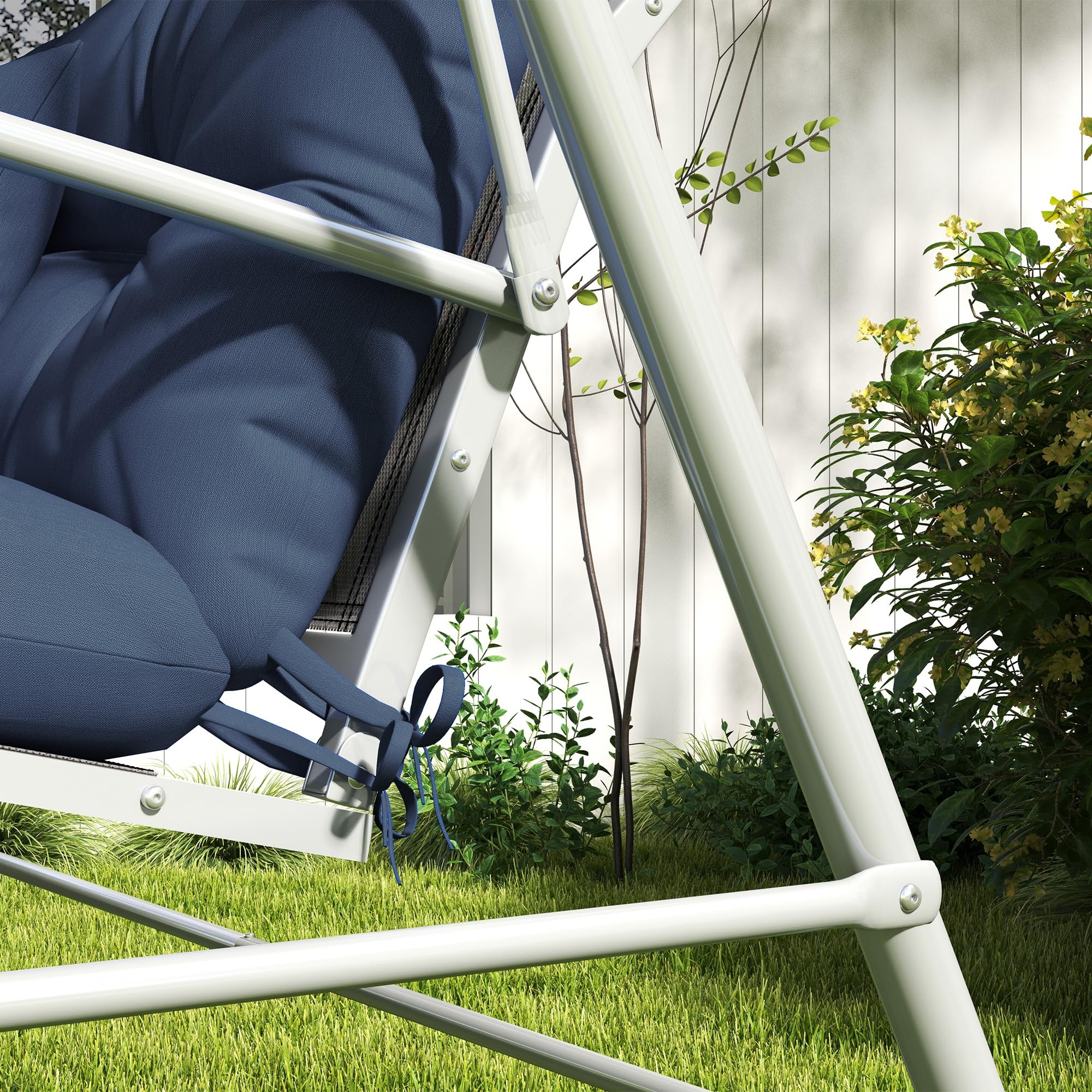 Outsunny Juego de 4 cojines de asiento, 150 x 50 cm, resistentes al agua, con lazos, diseño anudado, 10 cm de grosor, acolchado para columpio, cojín para asiento, para casa, jardín, sofá, azul marino