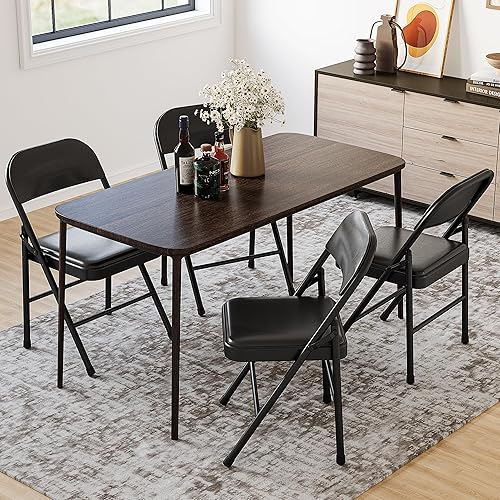 Miniatura 4 de GAOMON Juego de 4 sillas plegables tapizadas de poliuretano con marco de metal que soportan hasta 350 libras, sillas plegables portátiles negras