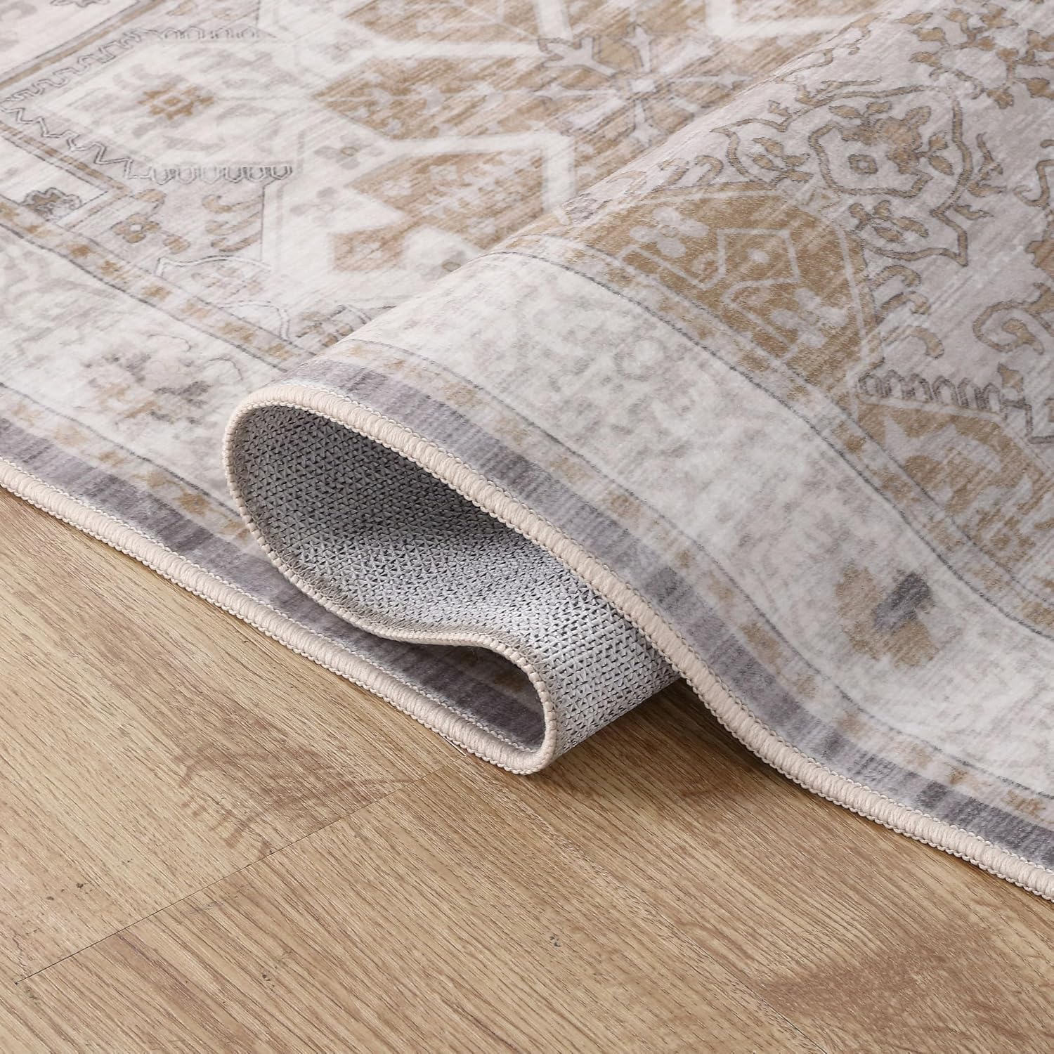 JONATHAN Y Ultra-Soft Machine-Washable Rug with Non-Skid Backing, Cream/Beige 2'x8' Eleanor Vintage Medallion Border, Non-Shedding, Velvet Luxury Feel for Living Room, Dining Room, Bedroom VOR100F-28