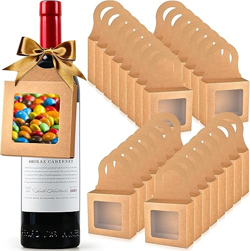 Miniatura 8 de Caja de 30 botellas de vino de papel kraft con ventana para colgar en la ventana, cajas de vino plegables, cajas de regalo, botellas de vino vacías