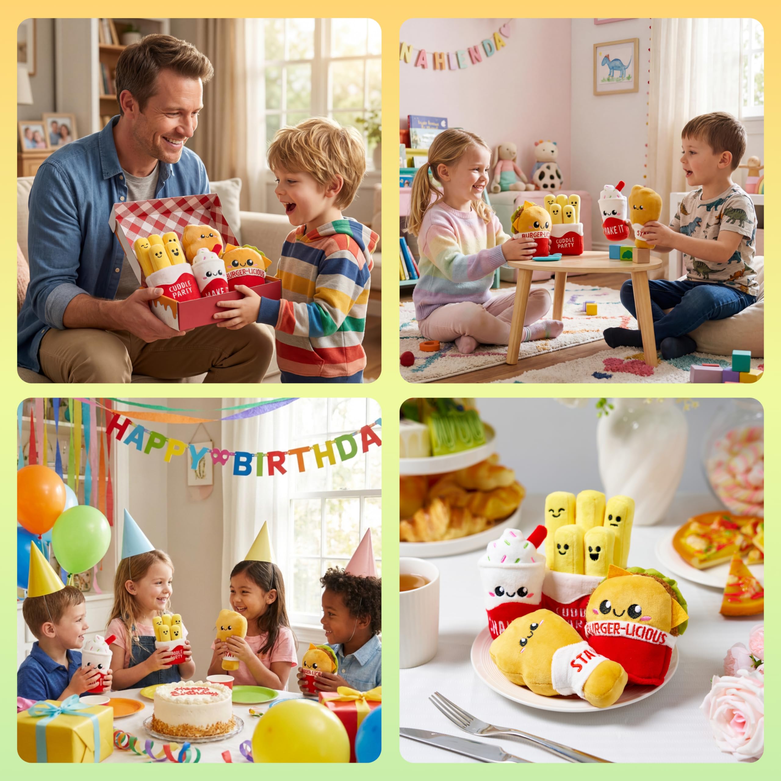 JOYIN Juego de juguetes de comida combinada de felpa, 4 piezas
