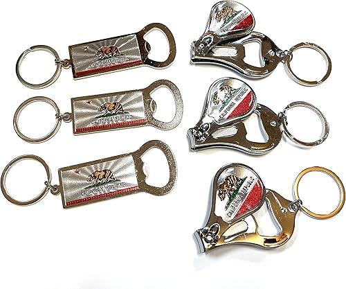 Sureg California - Juego de 6 llaveros para abrebotellas, paquete de 6 llaveros de recuerdo de California